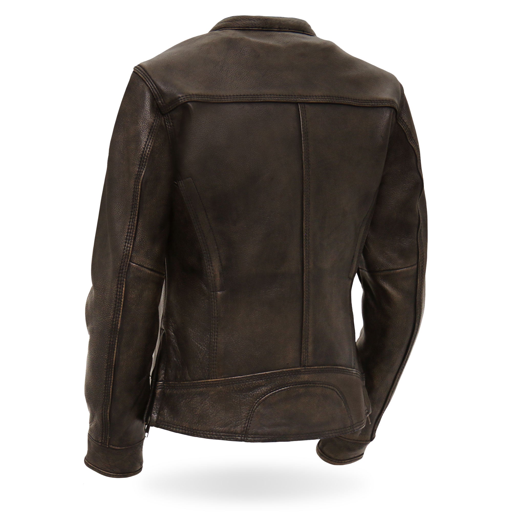JKL1024 Ladies Distressed Brown Motorcycle Leather Biker Jacket with  Concealed carry Pockets