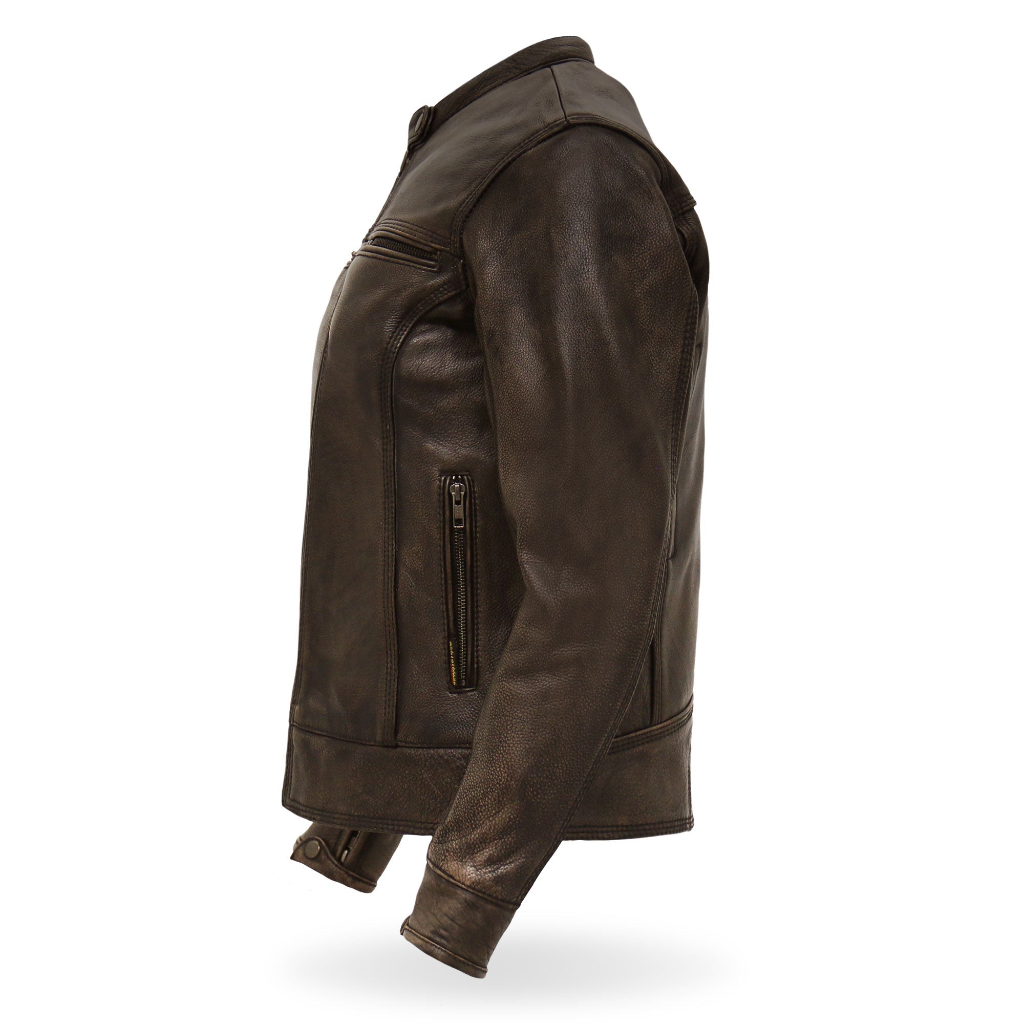 JKL1024 Ladies Distressed Brown Motorcycle Leather Biker Jacket with  Concealed carry Pockets