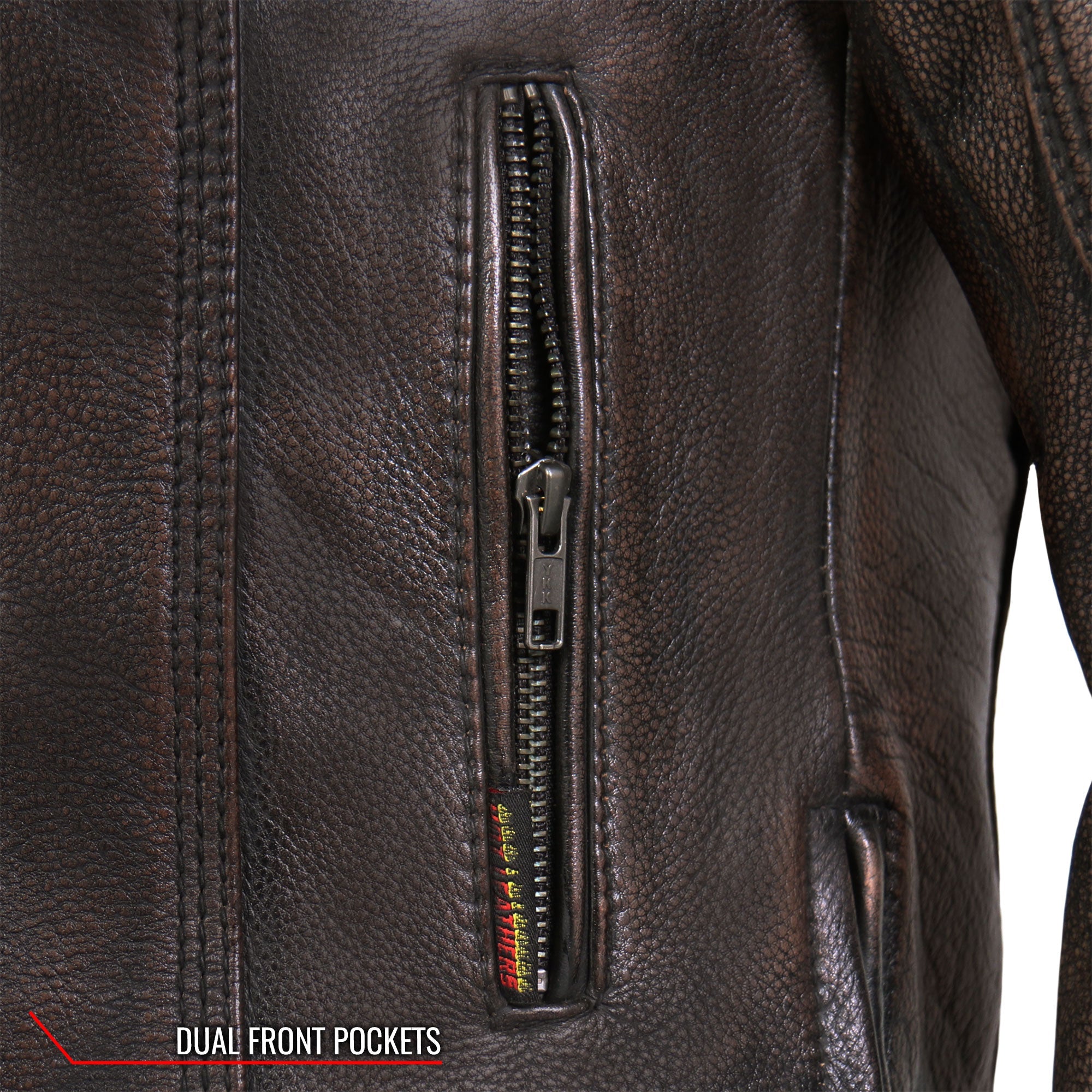 JKL1024 Ladies Distressed Brown Motorcycle Leather Biker Jacket with  Concealed carry Pockets