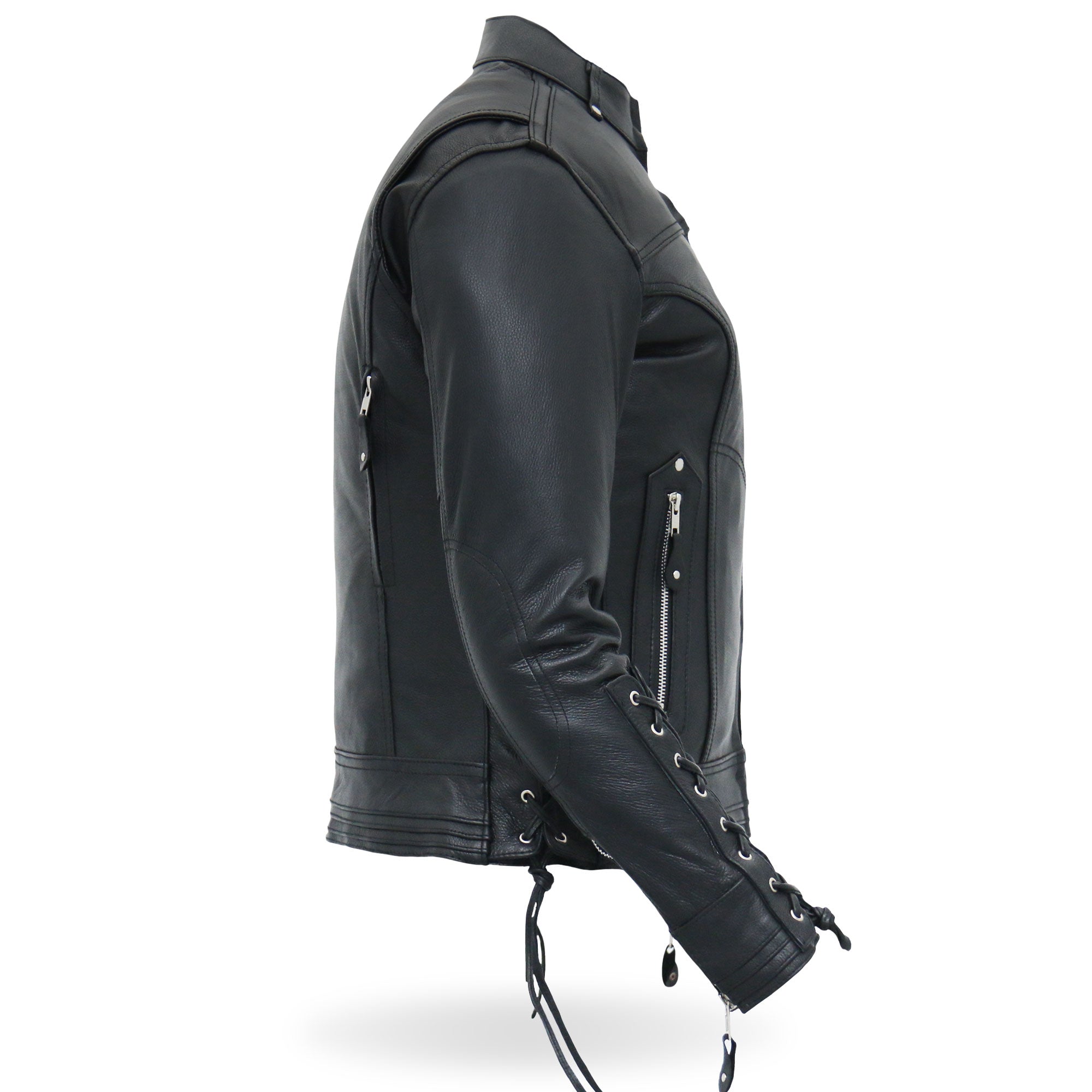 JKL1025 Ladies Motorcycle style Lace Up Sleeves Leather Biker Jacket