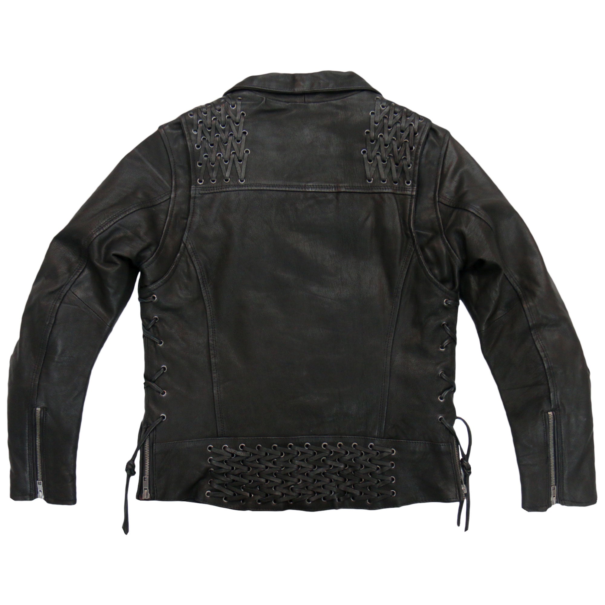 JKL1027 Ladies Black Lace Detail Carry Conceal Leather Motorcycle Biker Jacket