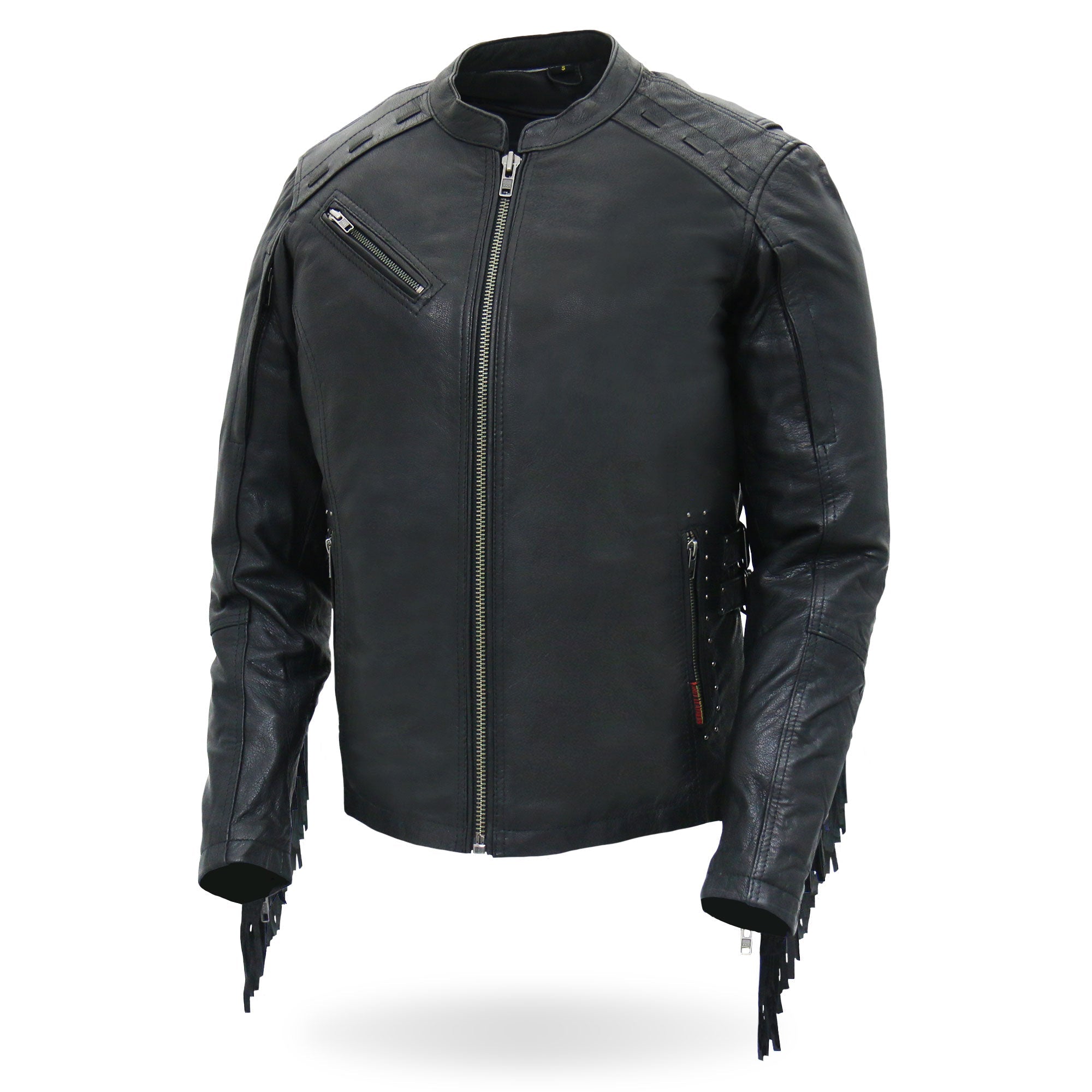 JKL1028 Studs and Fringe Ladies Black Motorcycle style Carry Conceal Leather Biker Jacket