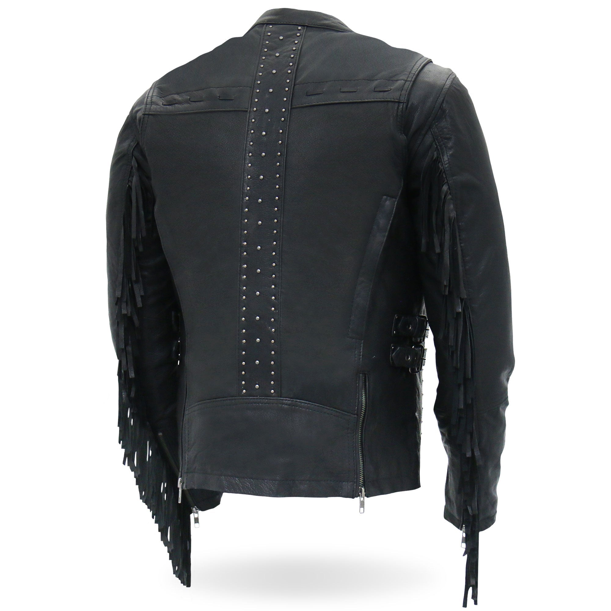 JKL1028 Studs and Fringe Ladies Black Motorcycle style Carry Conceal Leather Biker Jacket