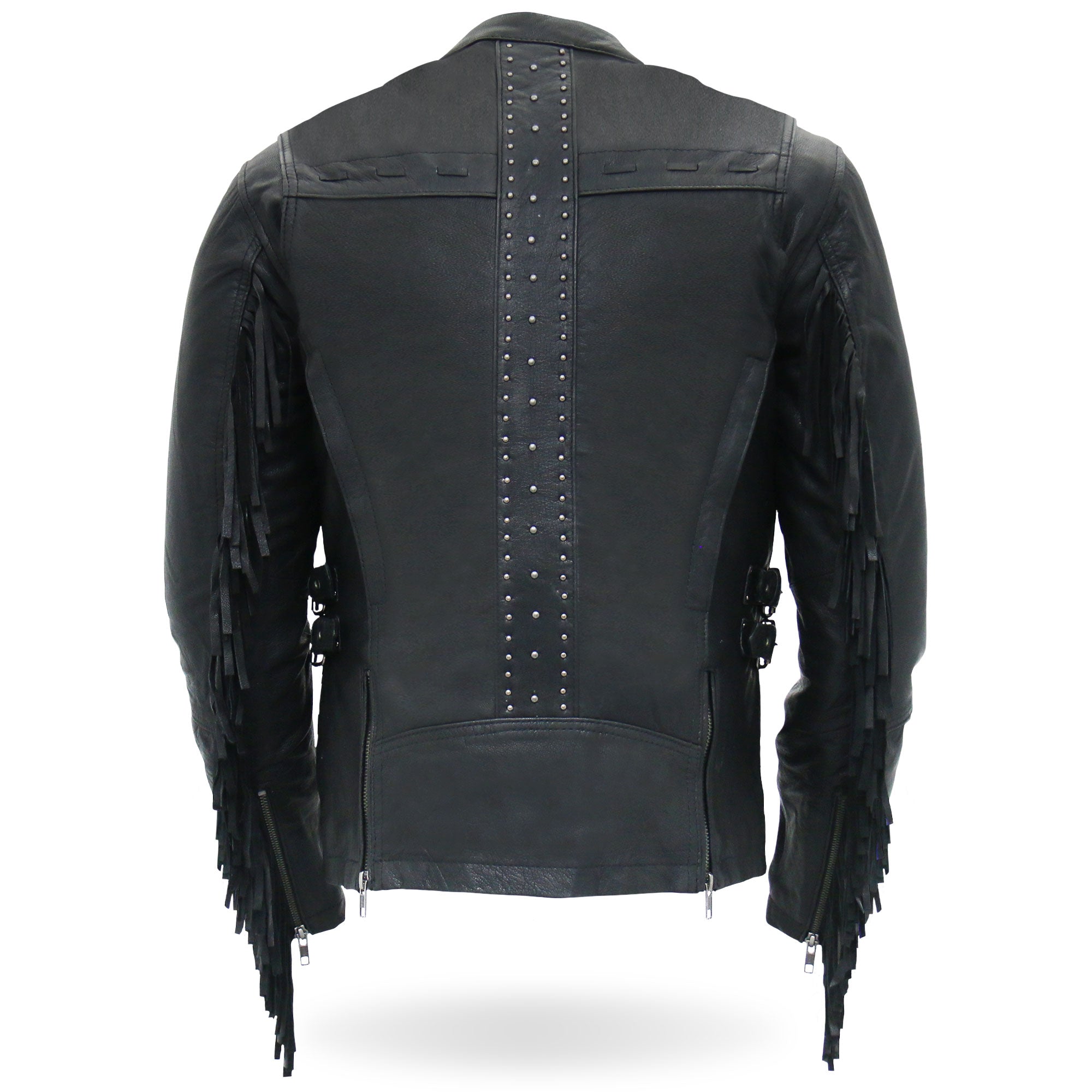 JKL1028 Studs and Fringe Ladies Black Motorcycle style Carry Conceal Leather Biker Jacket