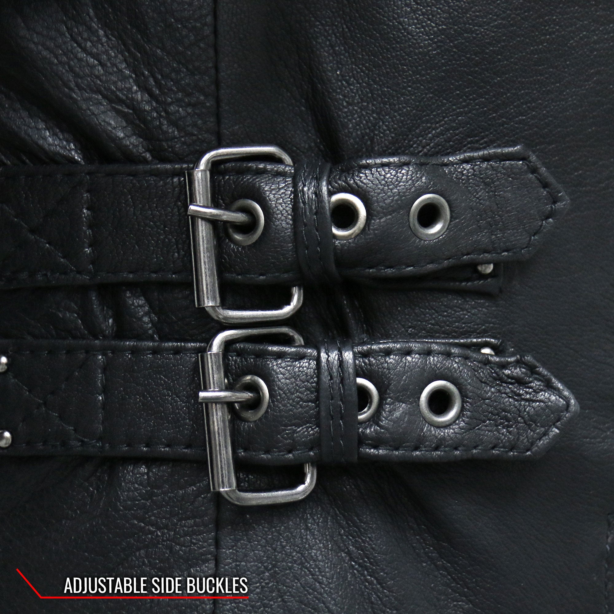 JKL1028 Studs and Fringe Ladies Black Motorcycle style Carry Conceal Leather Biker Jacket