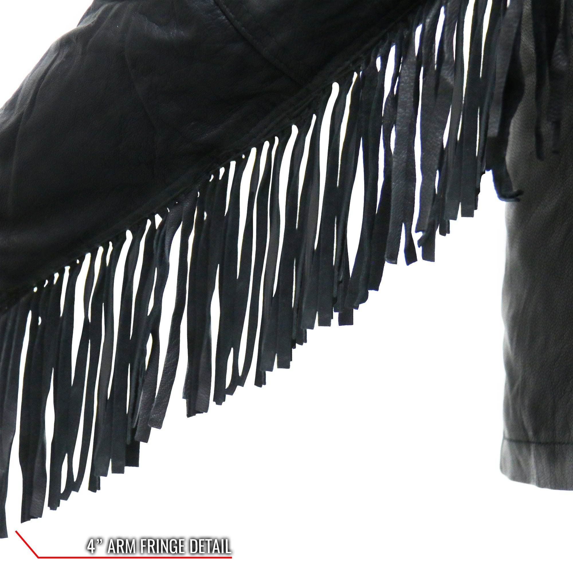 JKL1028 Studs and Fringe Ladies Black Motorcycle style Carry Conceal Leather Biker Jacket