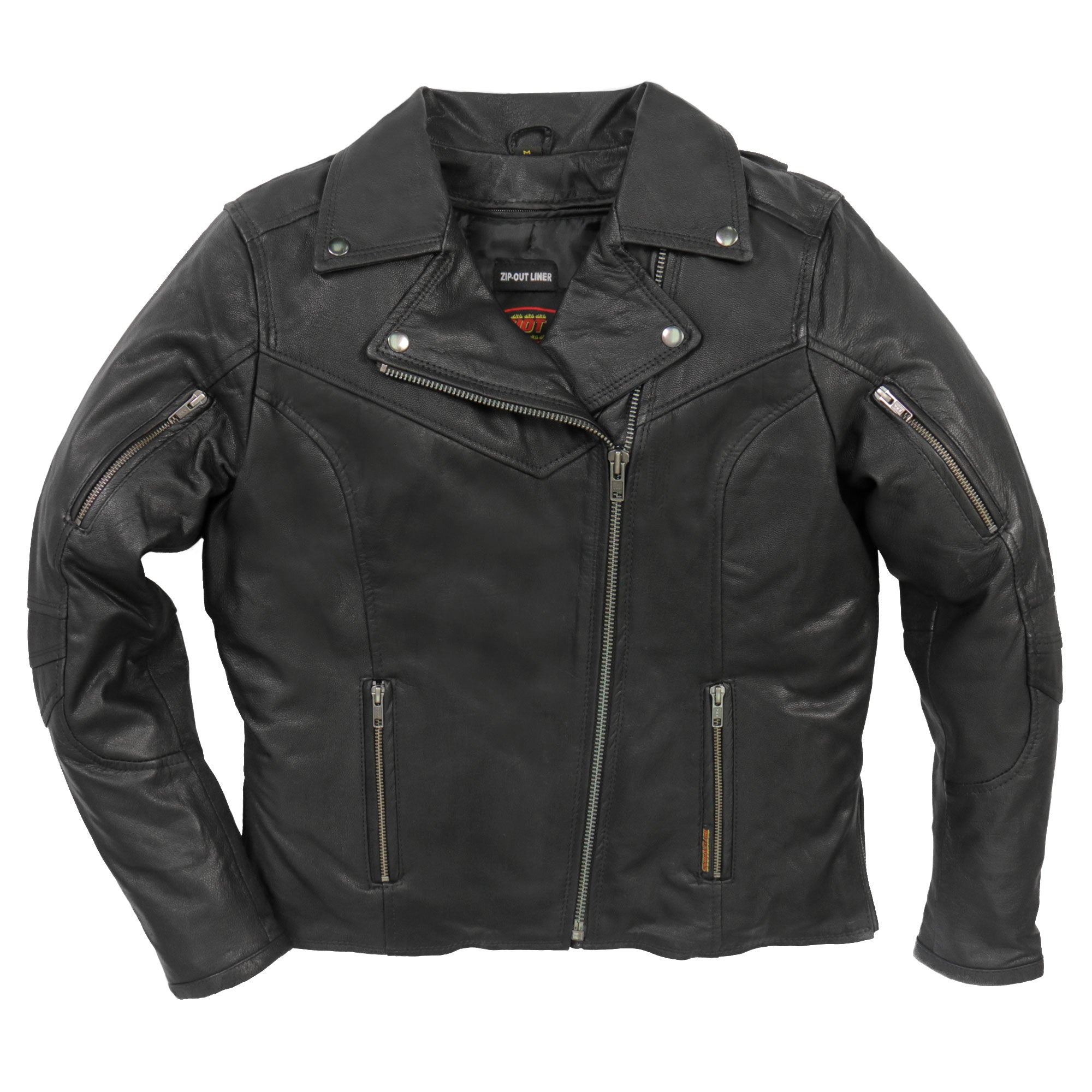 JKL1029 Ladies Leather Motorcycle Concealed carry Biker Jacket with Vents and Side Zippers
