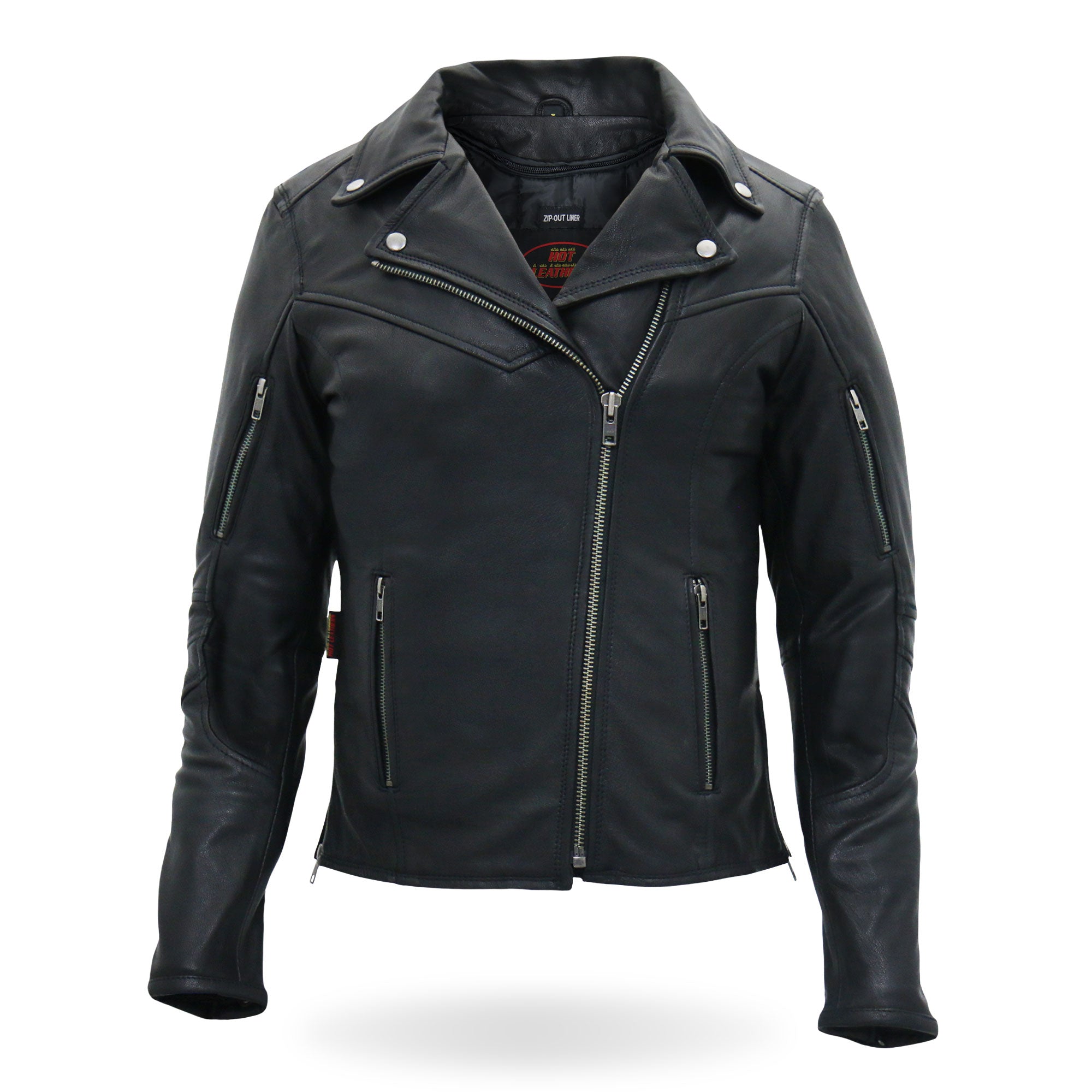 JKL1029 Ladies Leather Motorcycle Concealed carry Biker Jacket with Vents and Side Zippers