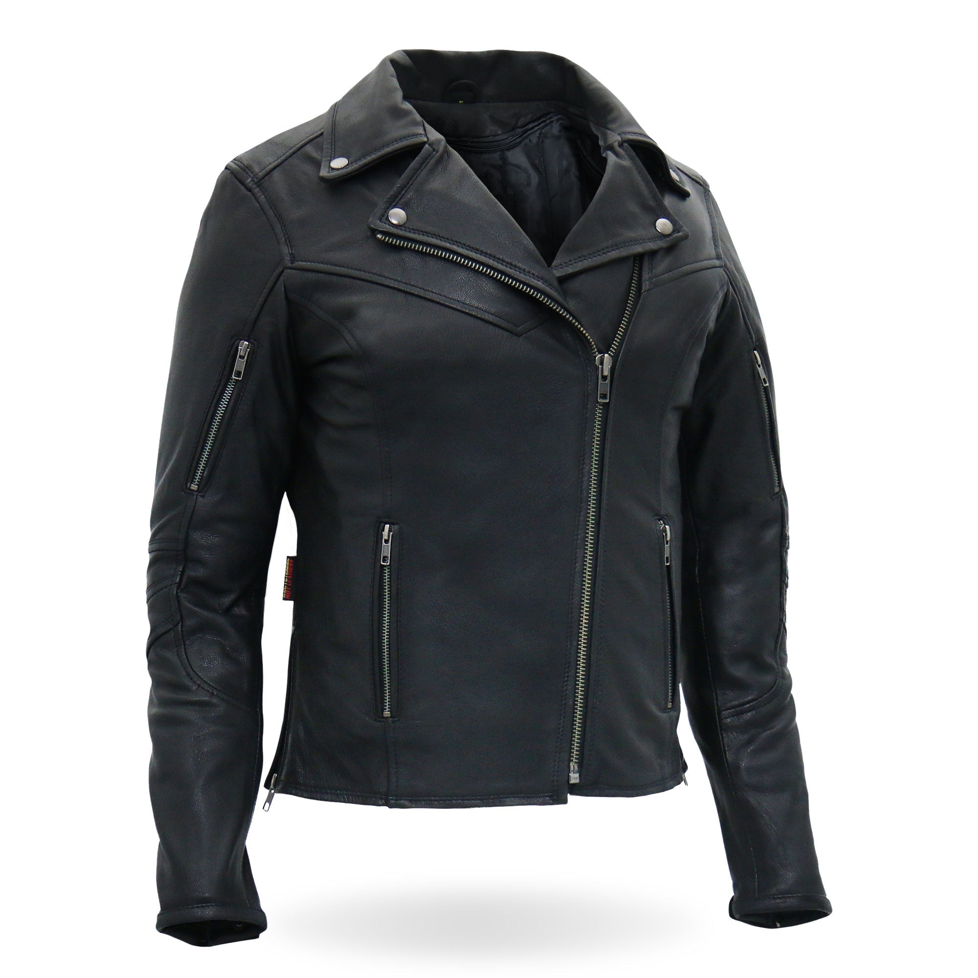 JKL1029 Ladies Leather Motorcycle Concealed carry Biker Jacket with Vents and Side Zippers