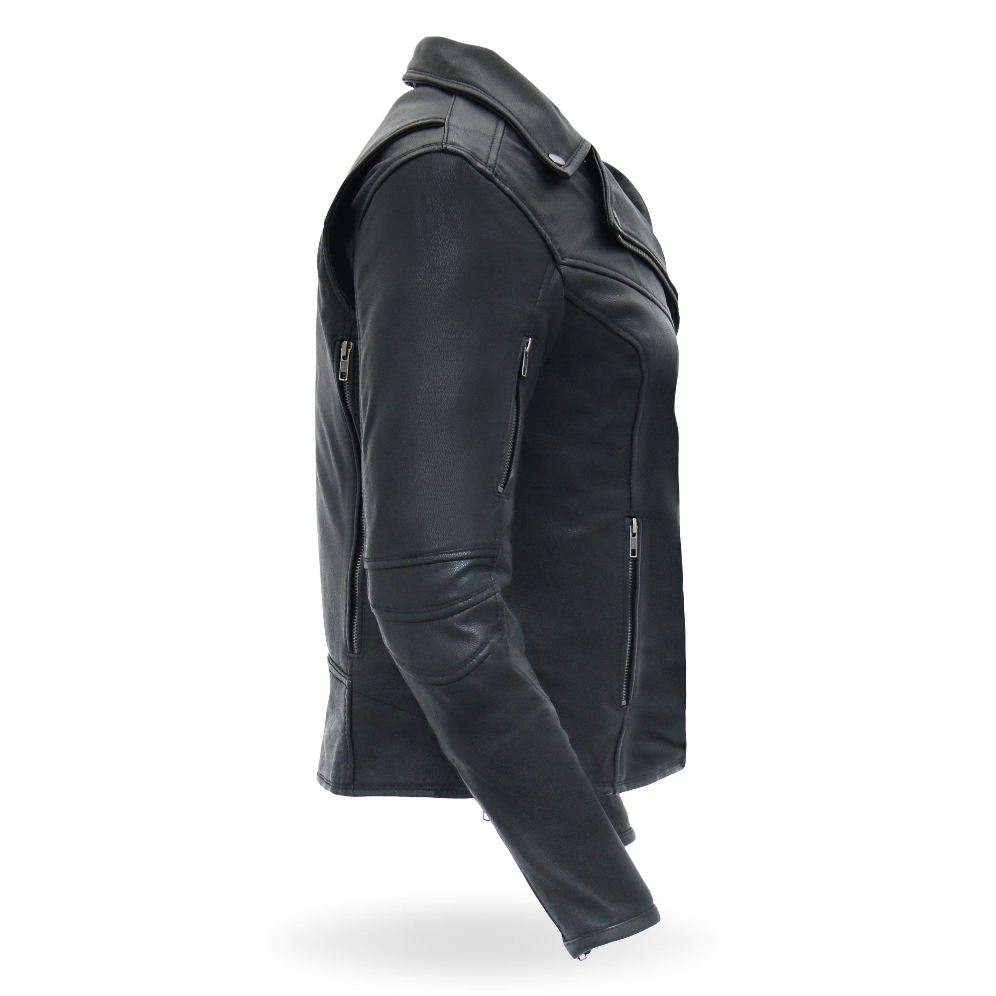 JKL1029 Ladies Leather Motorcycle Concealed carry Biker Jacket with Vents and Side Zippers