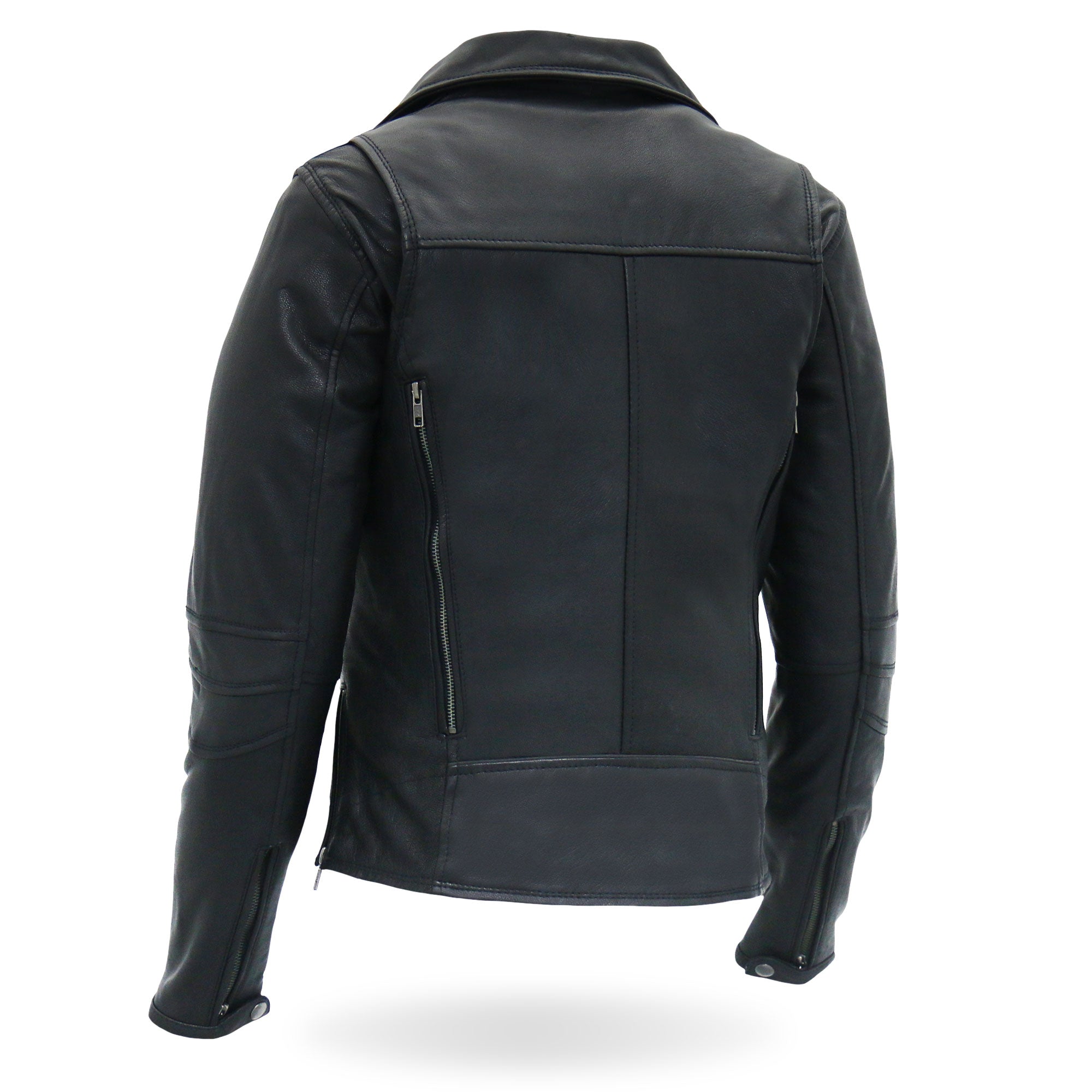 JKL1029 Ladies Leather Motorcycle Concealed carry Biker Jacket with Vents and Side Zippers