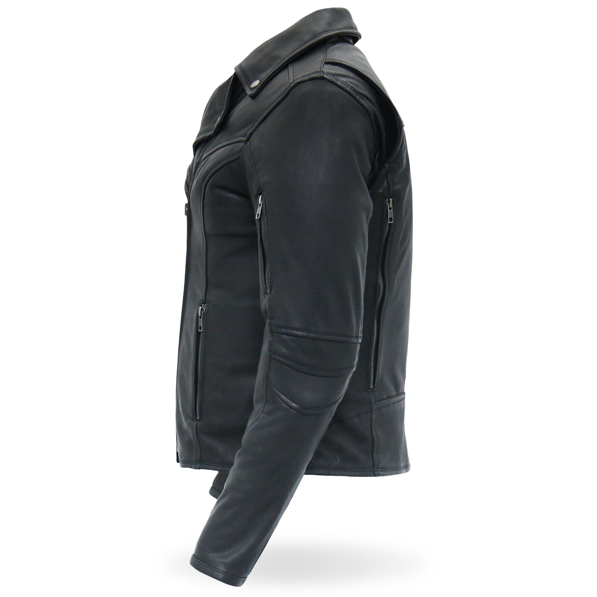 JKL1029 Ladies Leather Motorcycle Concealed carry Biker Jacket with Vents and Side Zippers