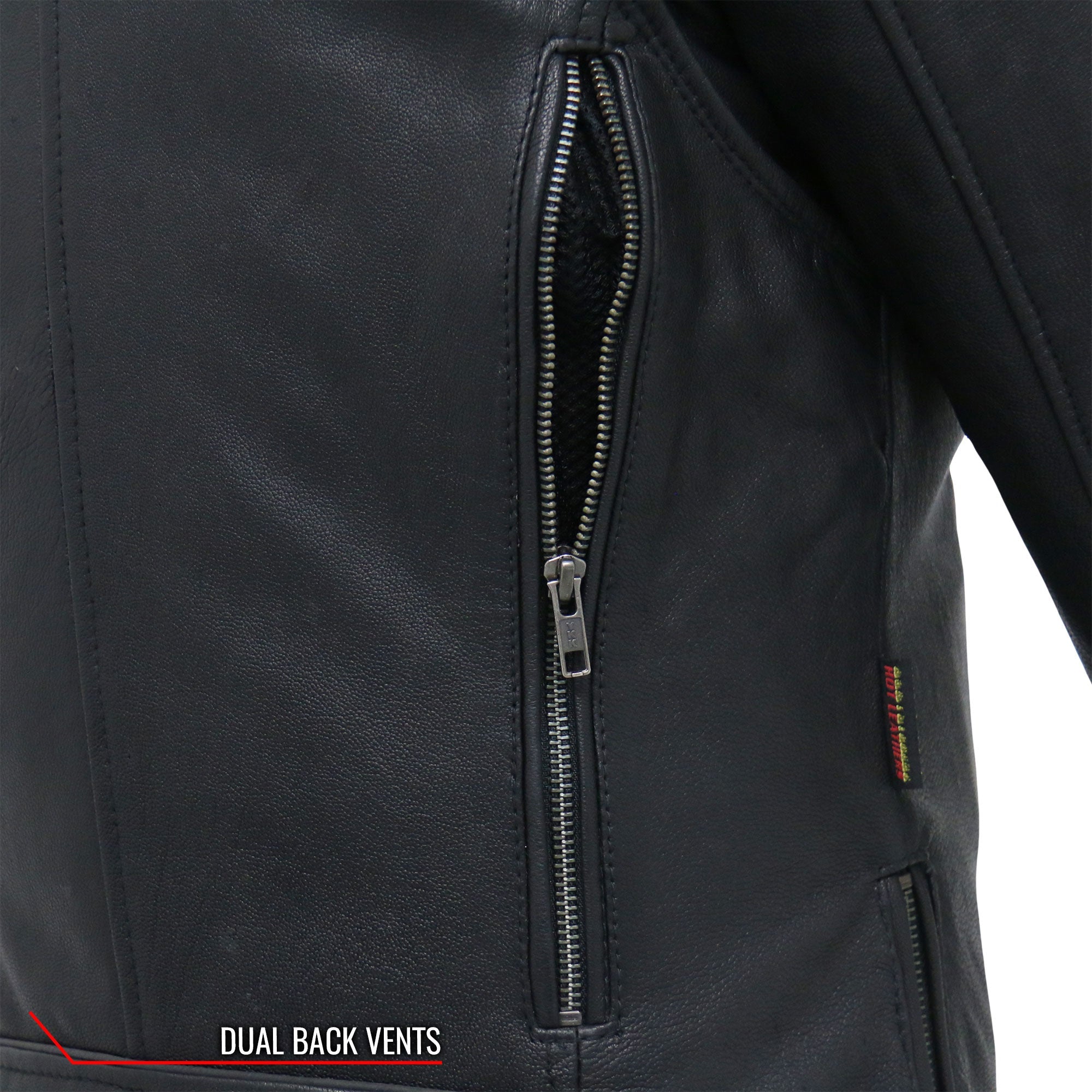 JKL1029 Ladies Leather Motorcycle Concealed carry Biker Jacket with Vents and Side Zippers