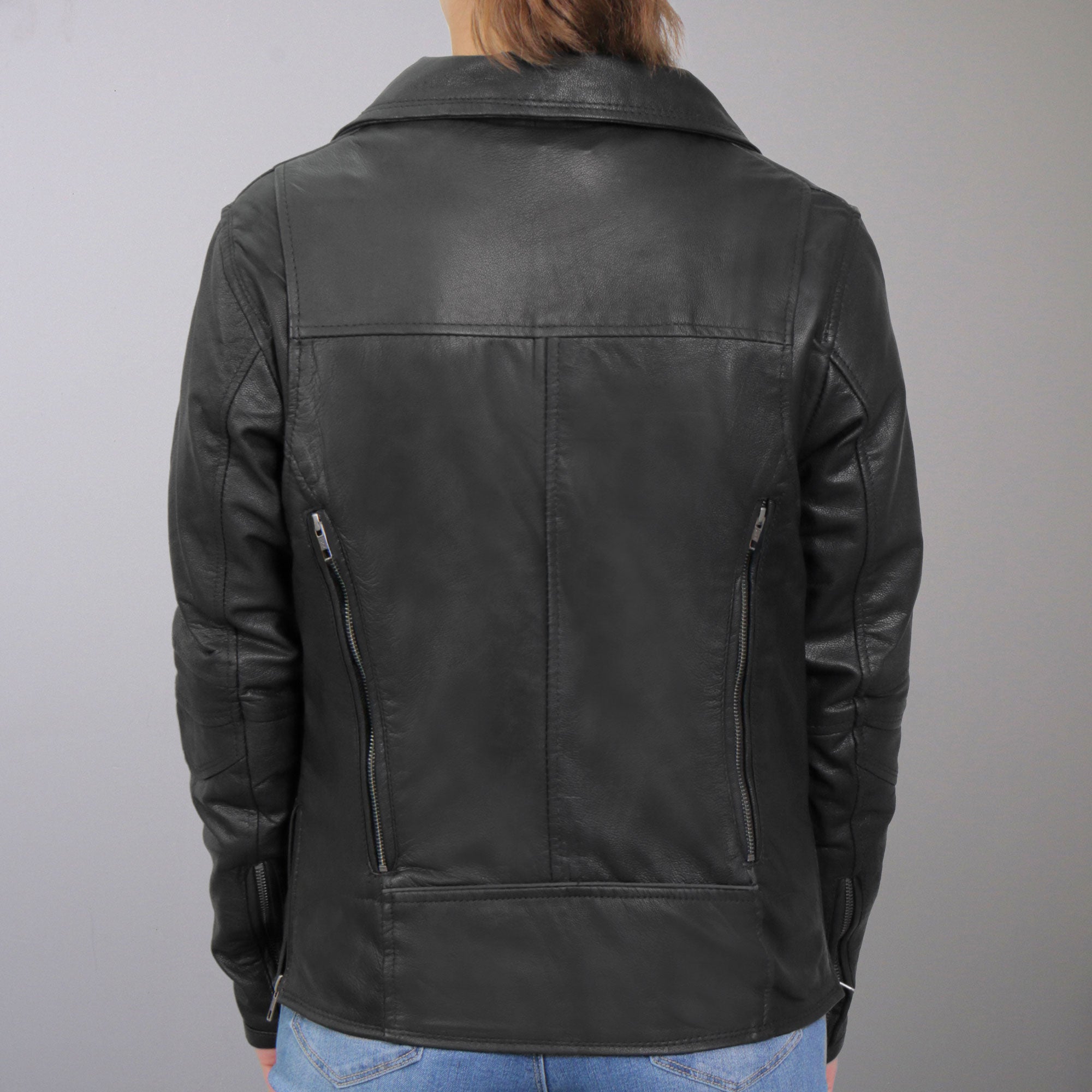 JKL1029 Ladies Leather Motorcycle Concealed carry Biker Jacket with Vents and Side Zippers