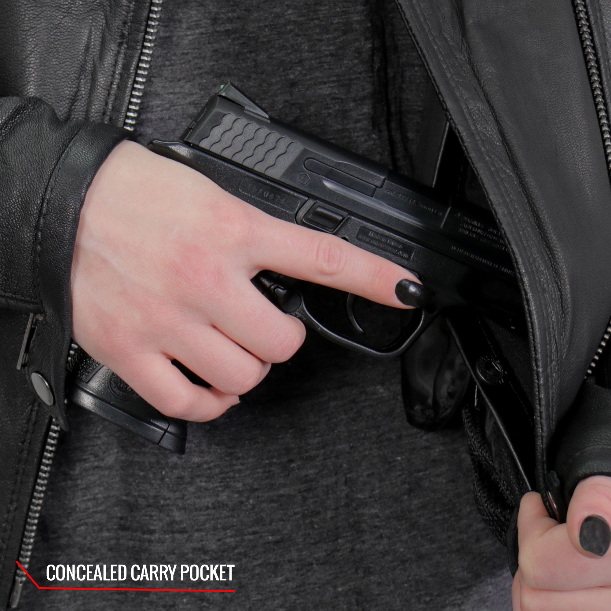 JKL1029 Ladies Leather Motorcycle Concealed carry Biker Jacket with Vents and Side Zippers