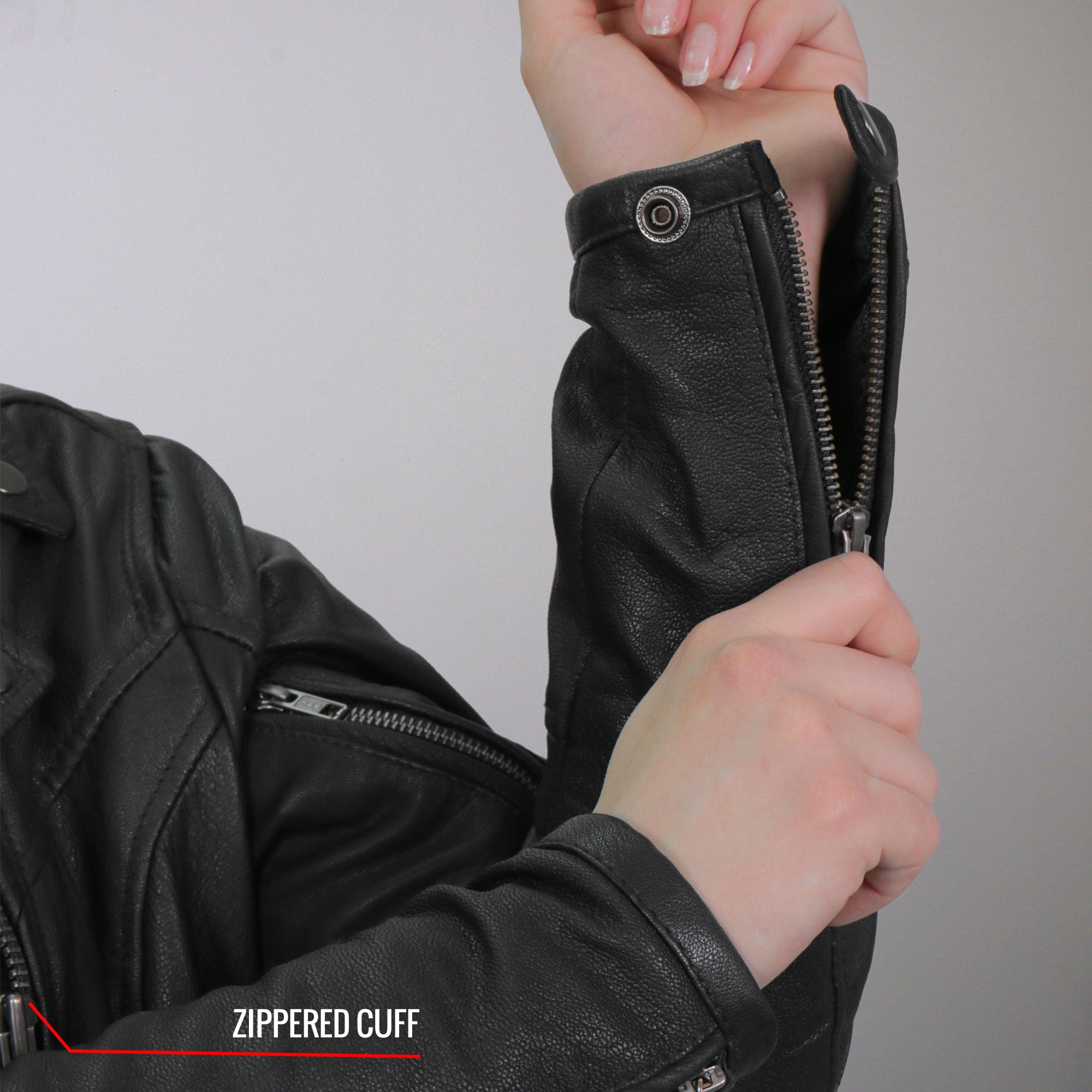 JKL1029 Ladies Leather Motorcycle Concealed carry Biker Jacket with Vents and Side Zippers