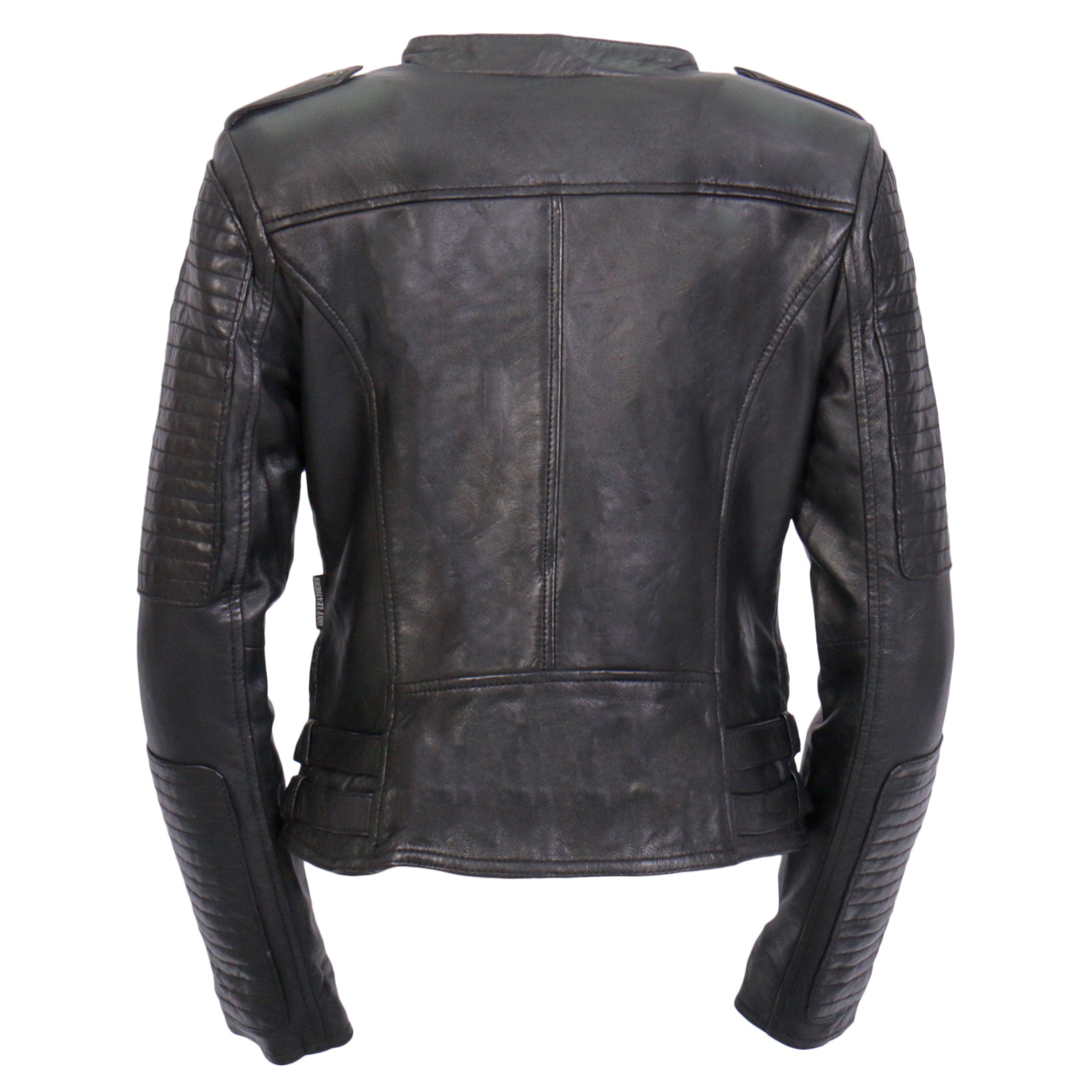 JKL1030 Ladies Lightweight Motorcycle Black Leather Biker Jacket with Side Buckles