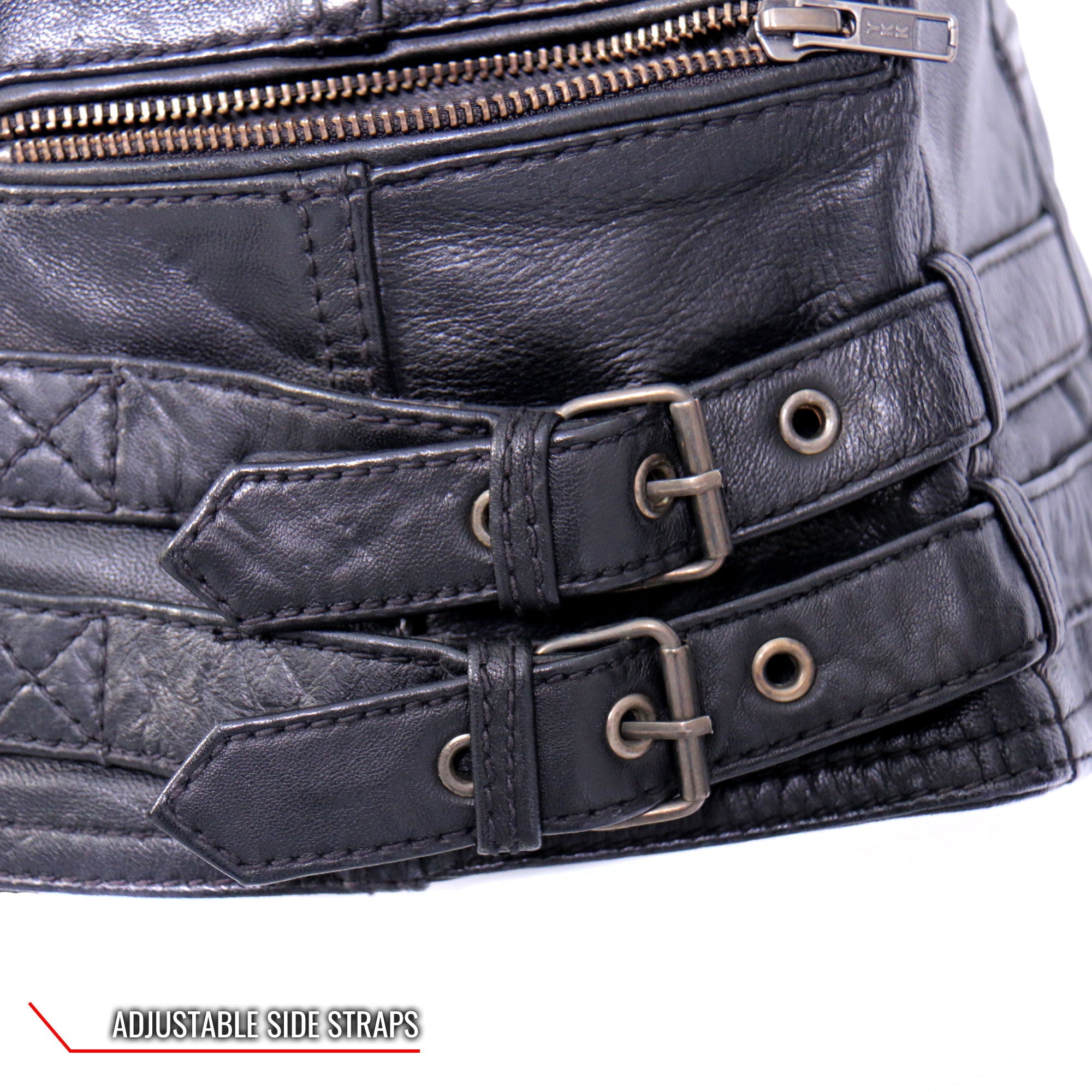 JKL1030 Ladies Lightweight Motorcycle Black Leather Biker Jacket with Side Buckles