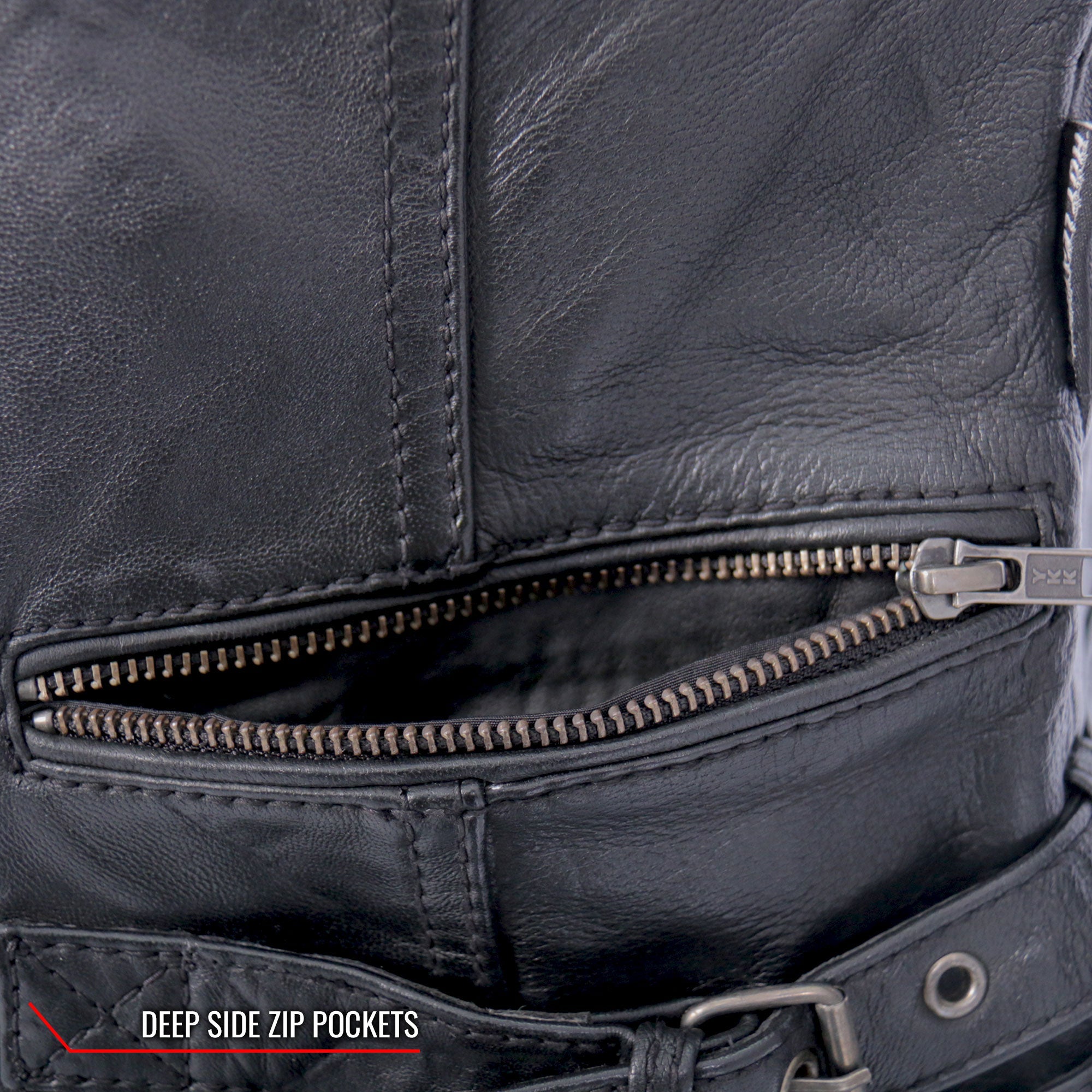 JKL1030 Ladies Lightweight Motorcycle Black Leather Biker Jacket with Side Buckles