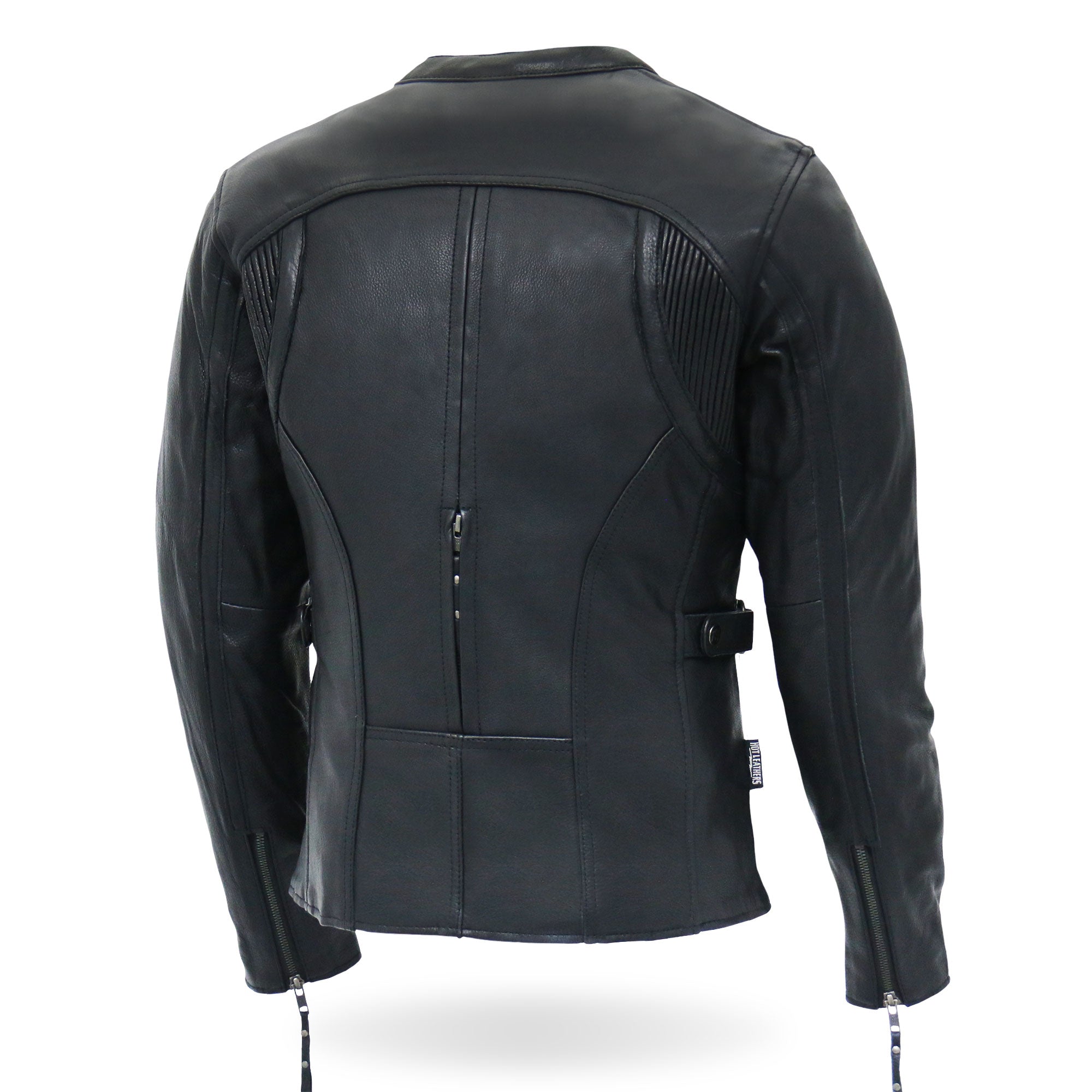 JKL1032 Ladies Motorcycle Black Leather Biker Jacket with Vented Side Snaps