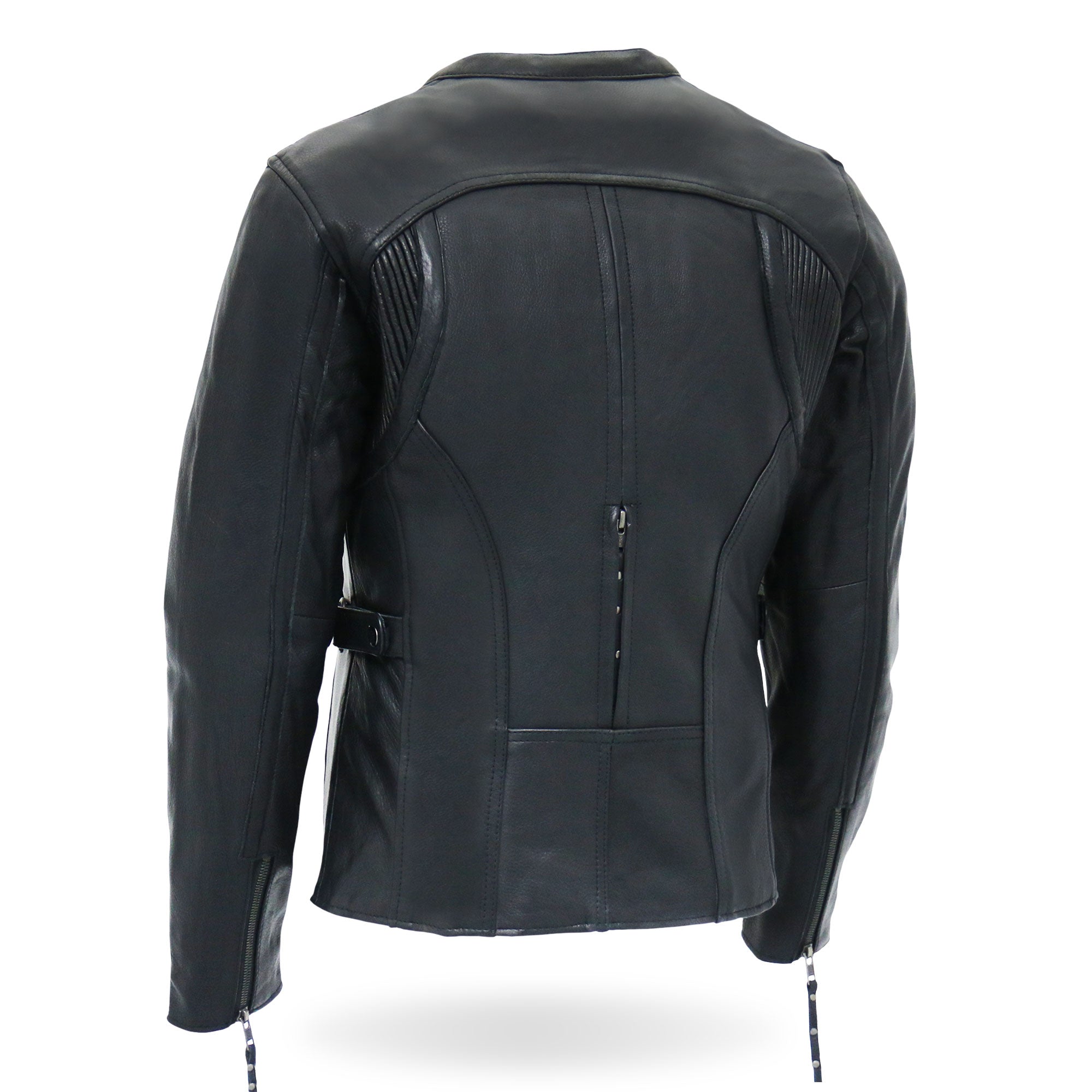 JKL1032 Ladies Motorcycle Black Leather Biker Jacket with Vented Side Snaps