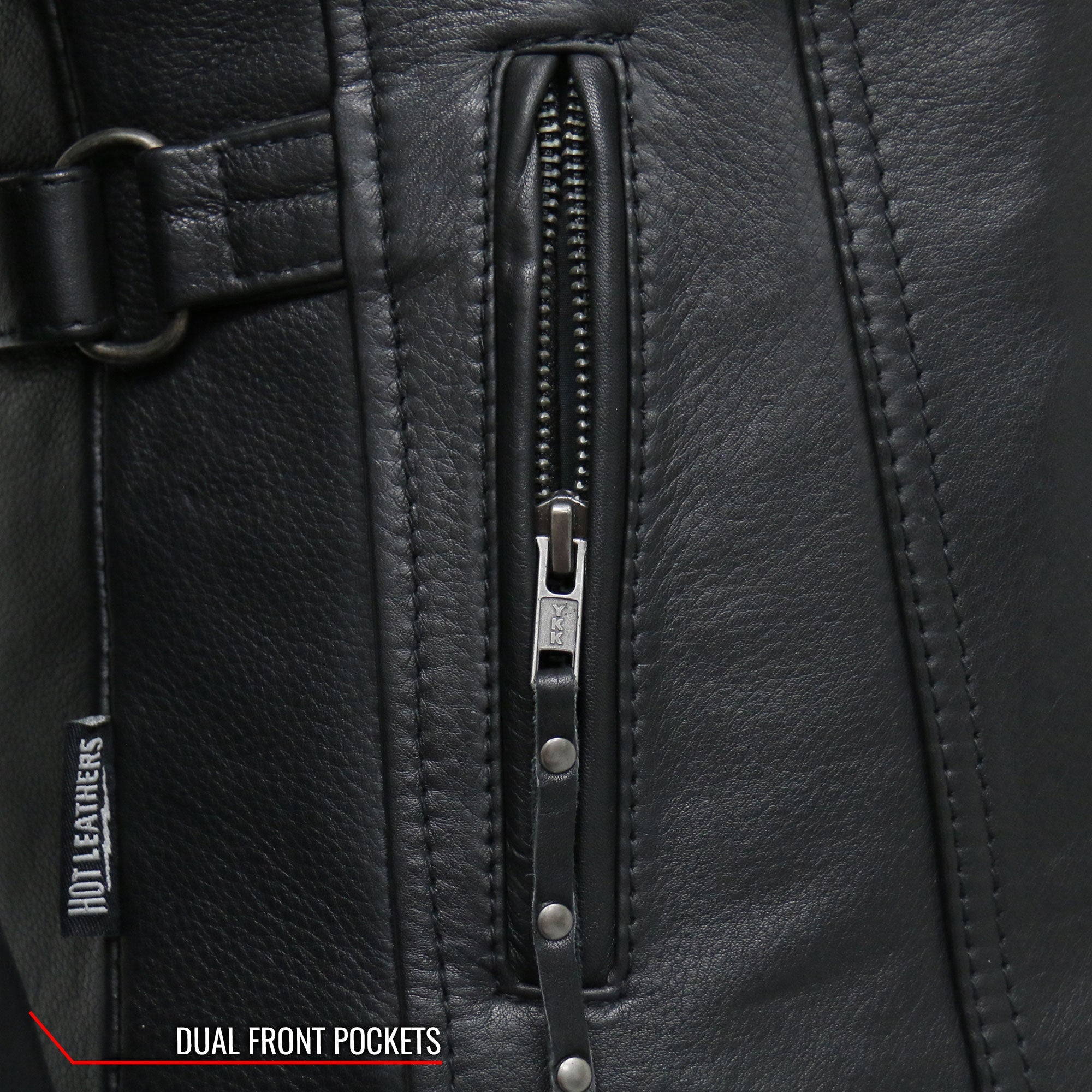 JKL1032 Ladies Motorcycle Black Leather Biker Jacket with Vented Side Snaps