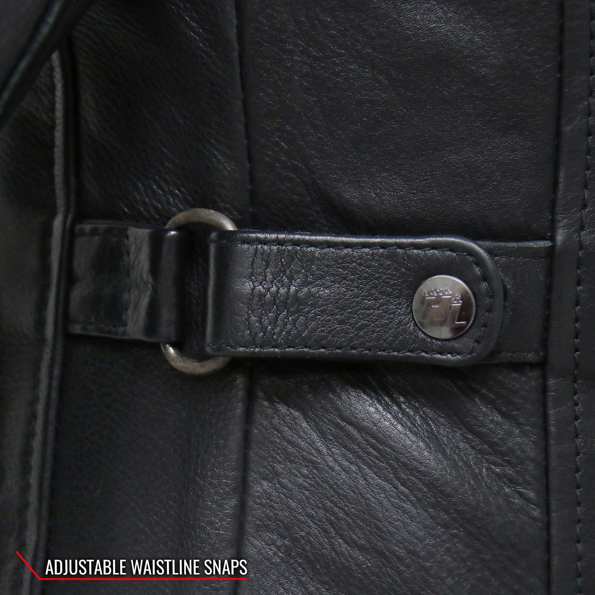 JKL1032 Ladies Motorcycle Black Leather Biker Jacket with Vented Side Snaps