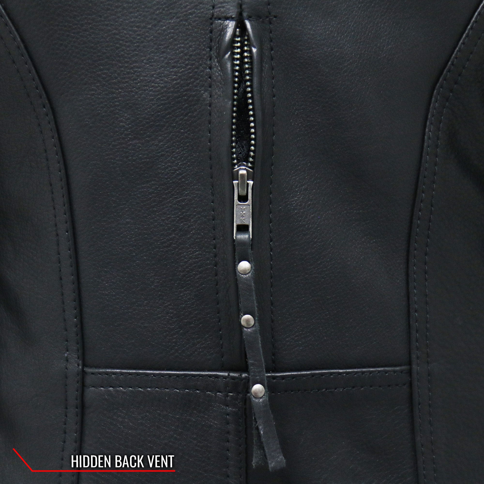 JKL1032 Ladies Motorcycle Black Leather Biker Jacket with Vented Side Snaps