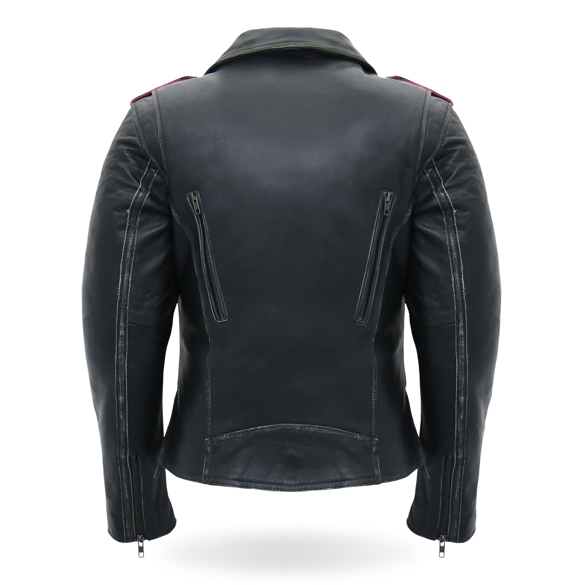 JKL1033 Ladies Biker Black Leather Motorcycle Jacket with Removable Hoodie