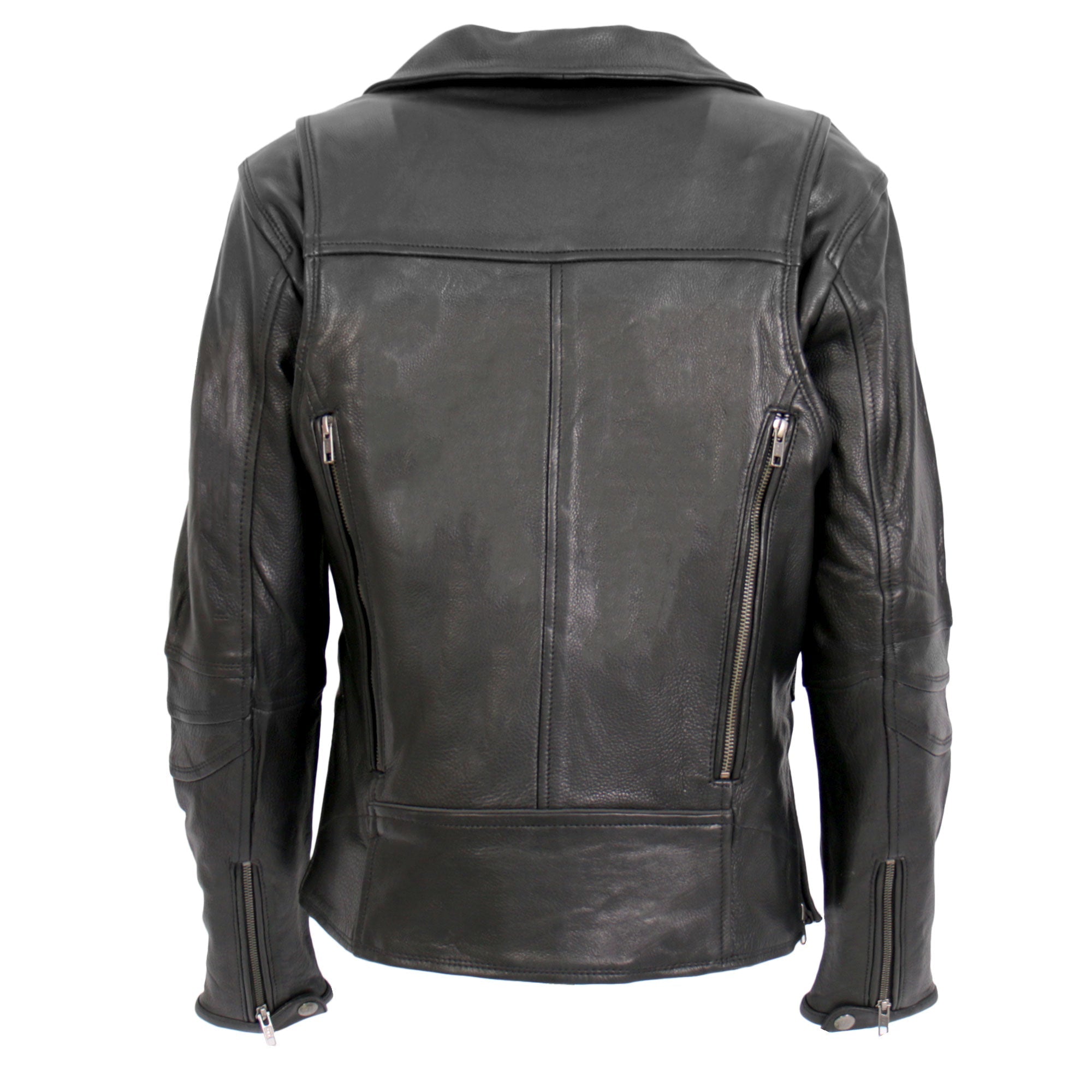 JKL1034 Ladies Biker Black Leather Motorcycle Jacket with Plaid Flannel Lining