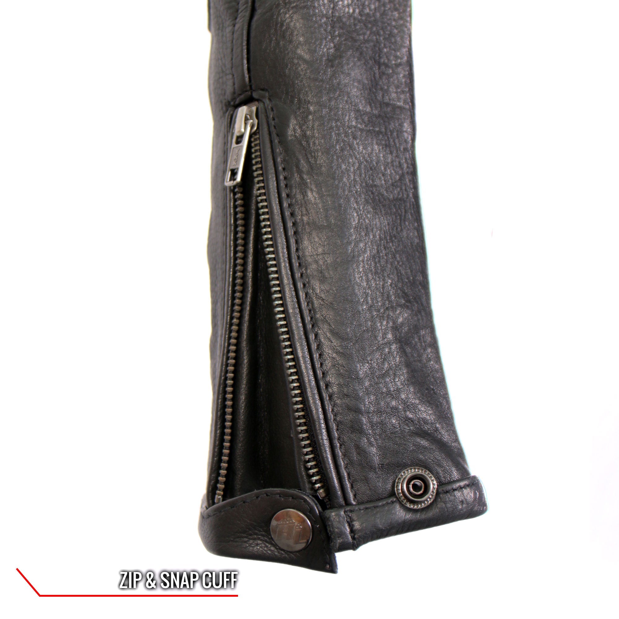 JKL1034 Ladies Biker Black Leather Motorcycle Jacket with Plaid Flannel Lining