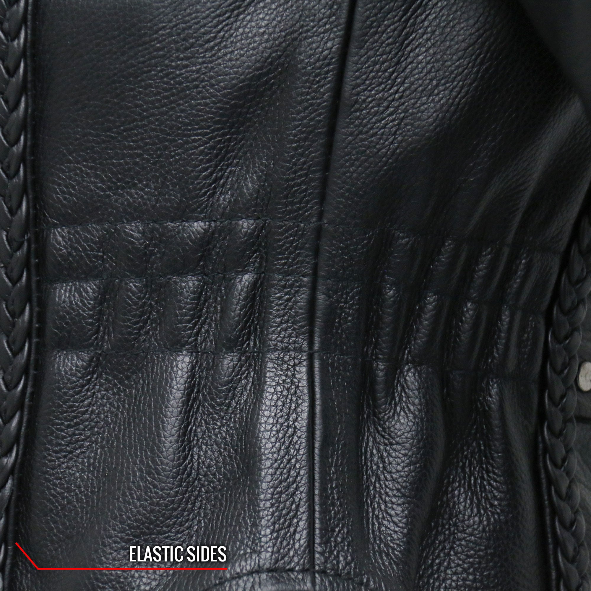 JKL2001 Ladies Black Braided Motorcycle Leather Biker Jacket with Embroidered Bling Rose Design