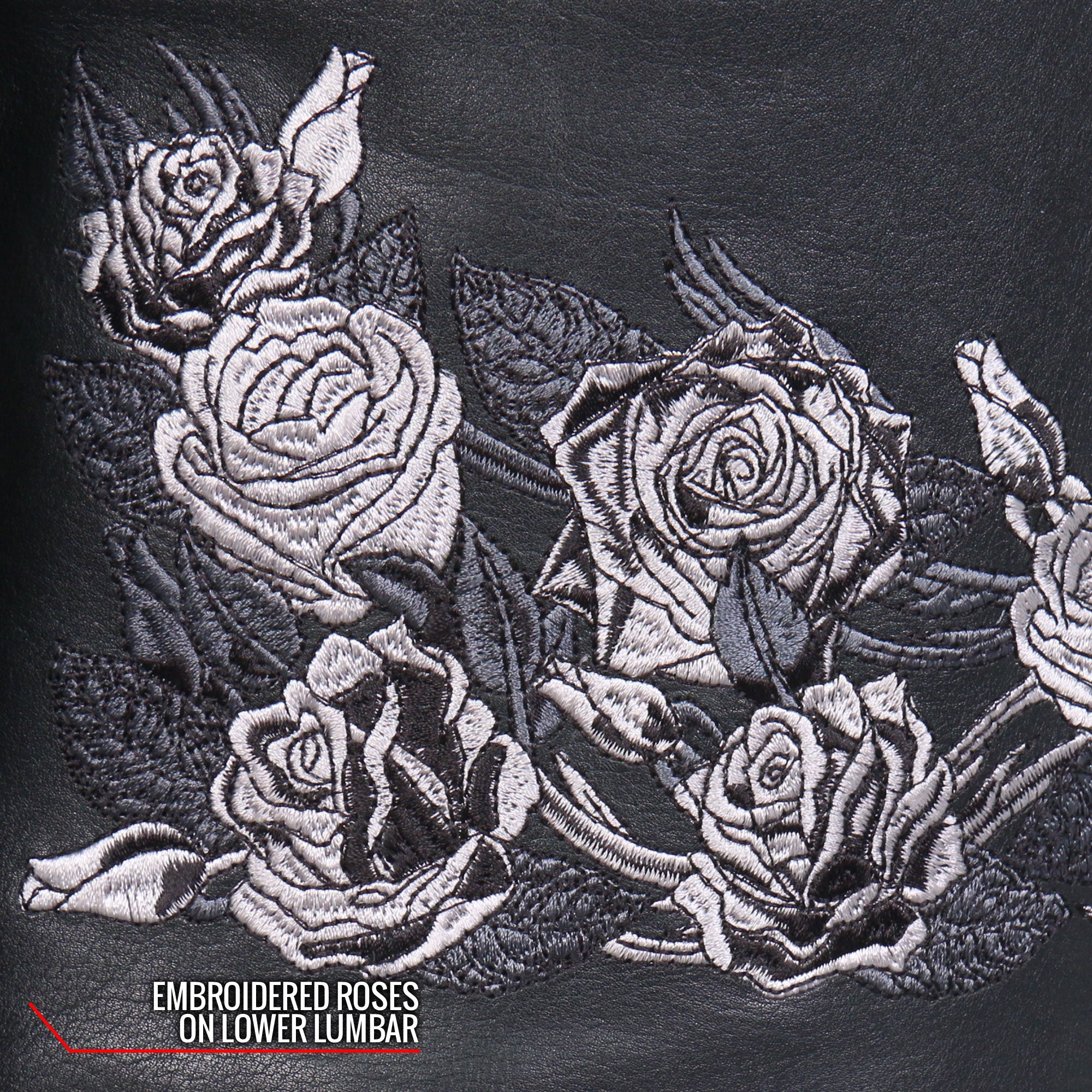 Rose Embroidered Ladies Motorcycle Style Leather Jacket