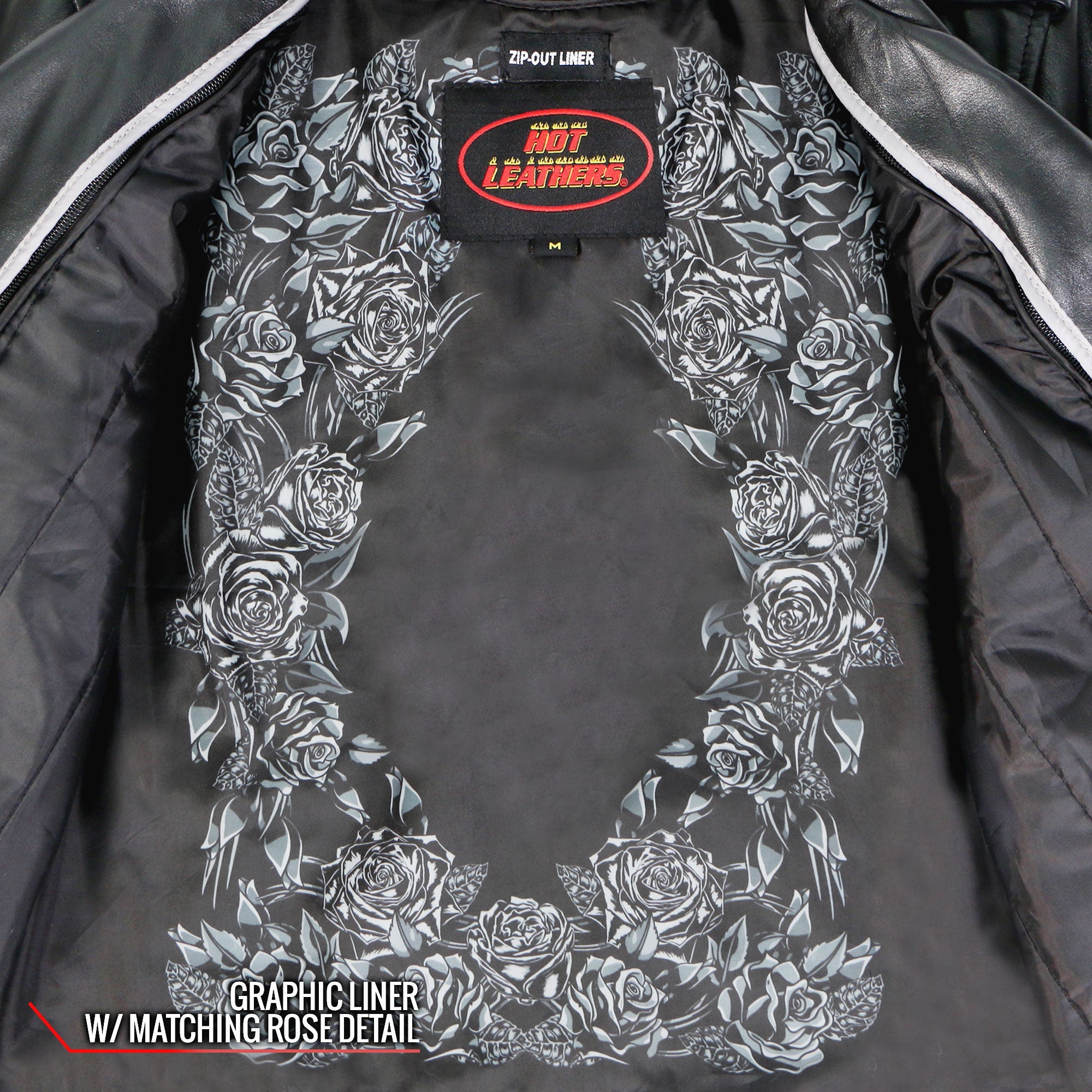 Rose Embroidered Ladies Motorcycle Style Leather Jacket