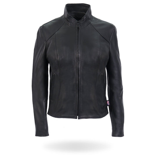 JKL5003 USA Made Ladies Clean Cut Leather Motorcycle Biker Jacket