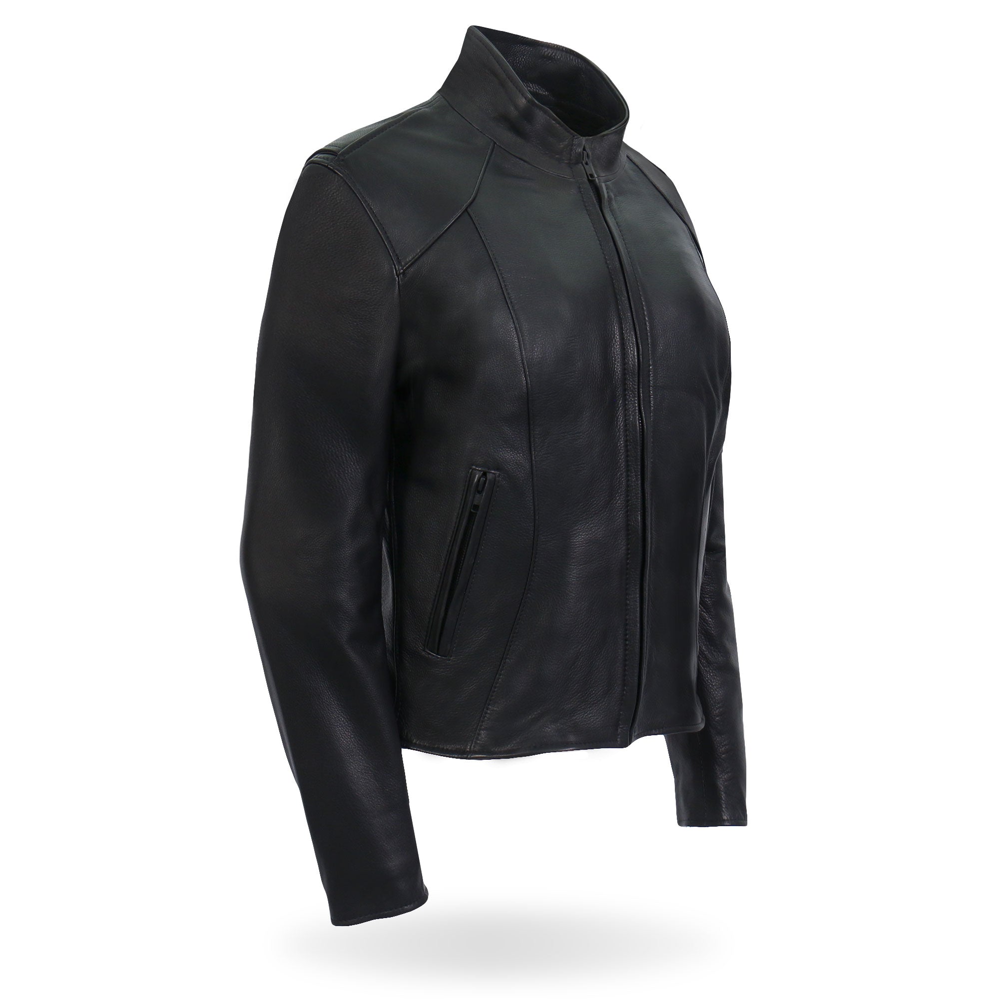 JKL5003 USA Made Ladies Clean Cut Leather Motorcycle Biker Jacket