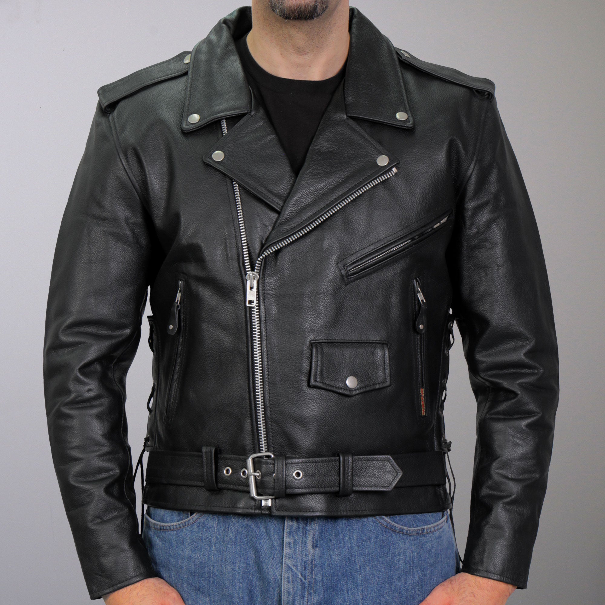 JKM1002 Classic Men’s Motorcycle Leather Jacket with Zip Out Lining