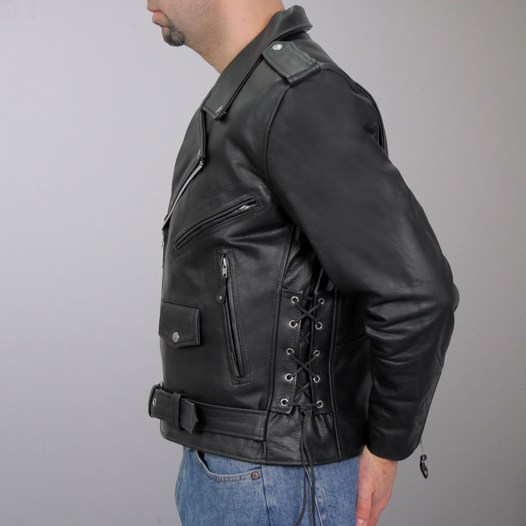 JKM1002 Classic Men’s Motorcycle Leather Jacket with Zip Out Lining
