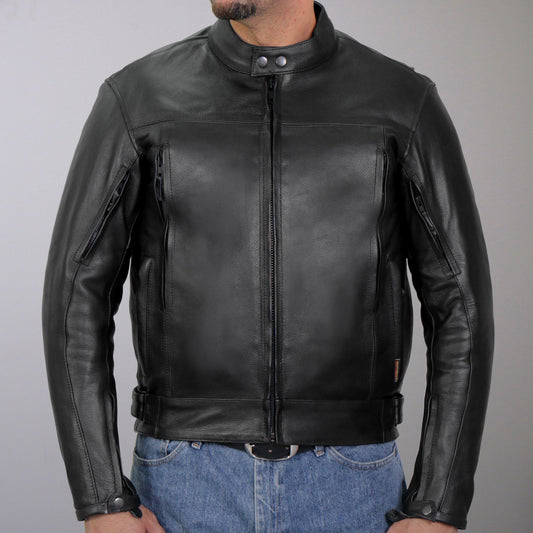 JKM1021 Men's Black Leather Motorcycle Biker Carry and Conceal Vented Scooter Jacket