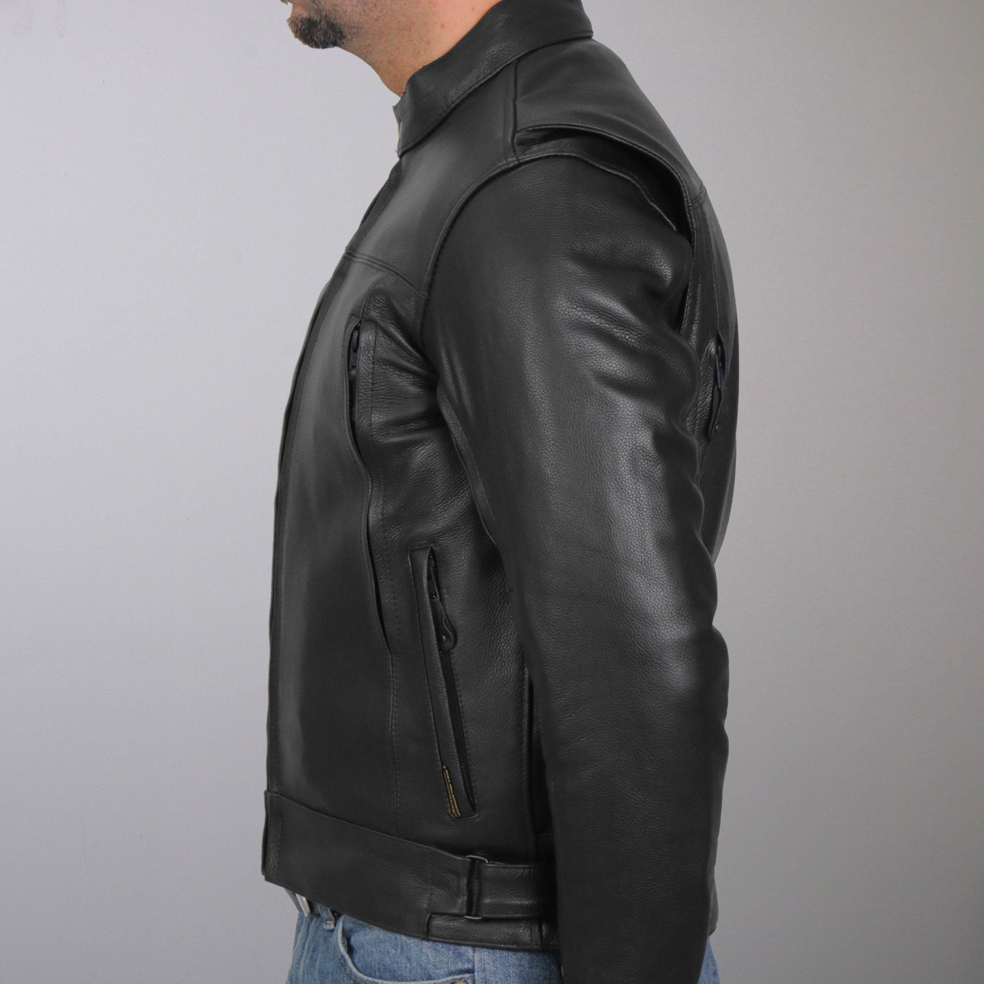 JKM1021 Men's Black Leather Motorcycle Biker Carry and Conceal Vented Scooter Jacket