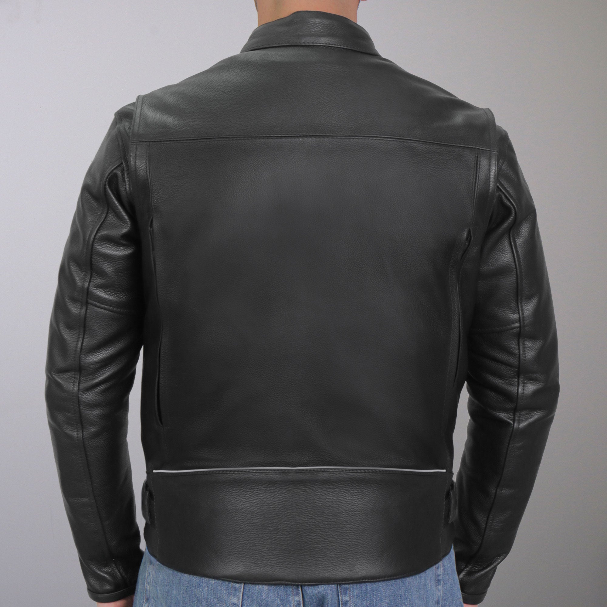 JKM1021 Men's Black Leather Motorcycle Biker Carry and Conceal Vented Scooter Jacket