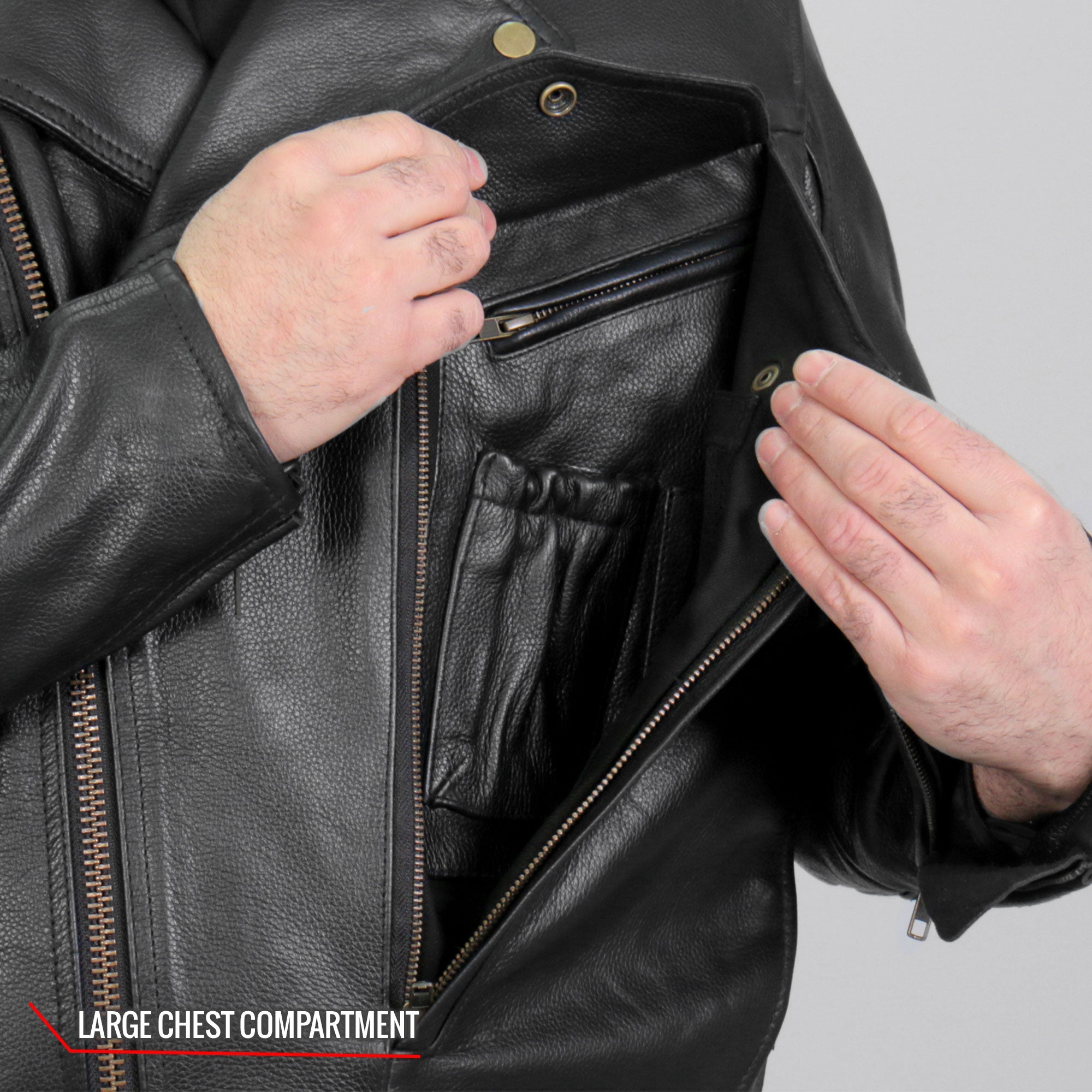 JKM1022 Mens Motorcycle Leather Biker Jacket with Concealed Carry Pocket