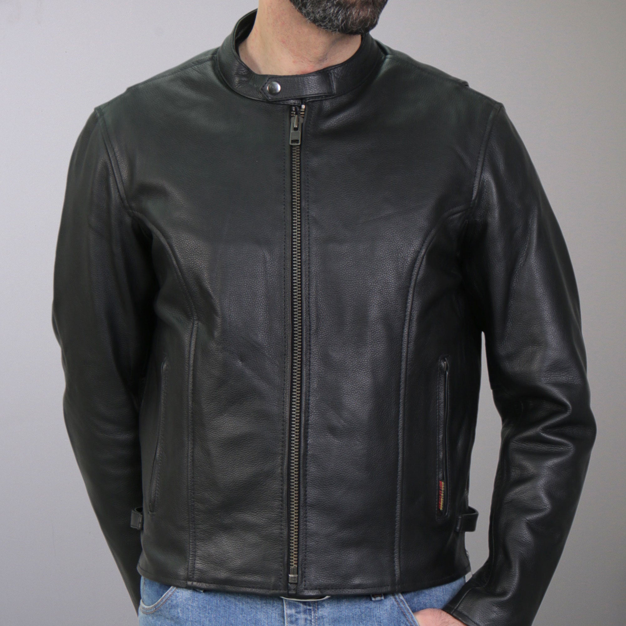 JKM1027 Men’s Black ‘Carry and Conceal’ Leather Motorcycle Biker Jacket