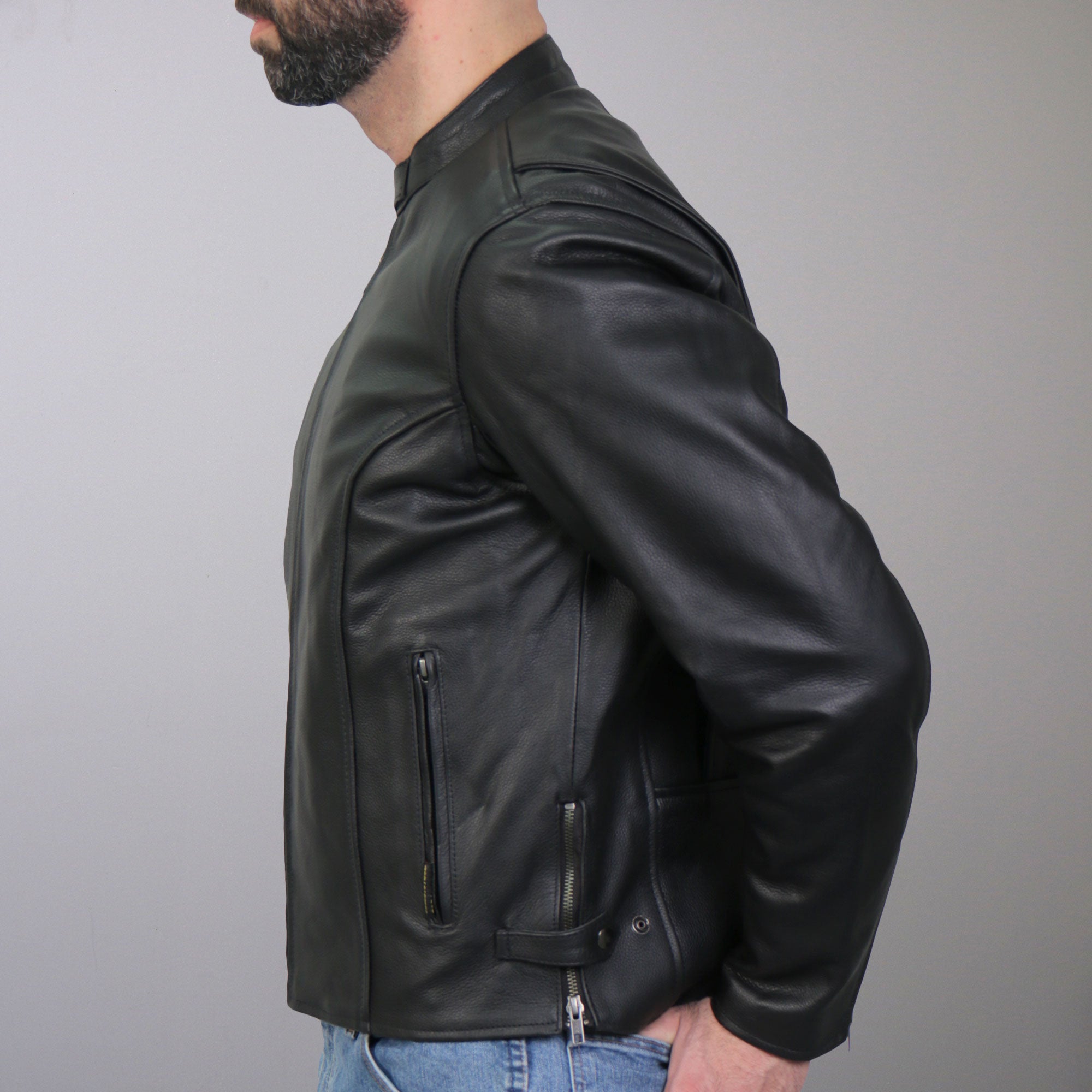 JKM1027 Men’s Black ‘Carry and Conceal’ Leather Motorcycle Biker Jacket