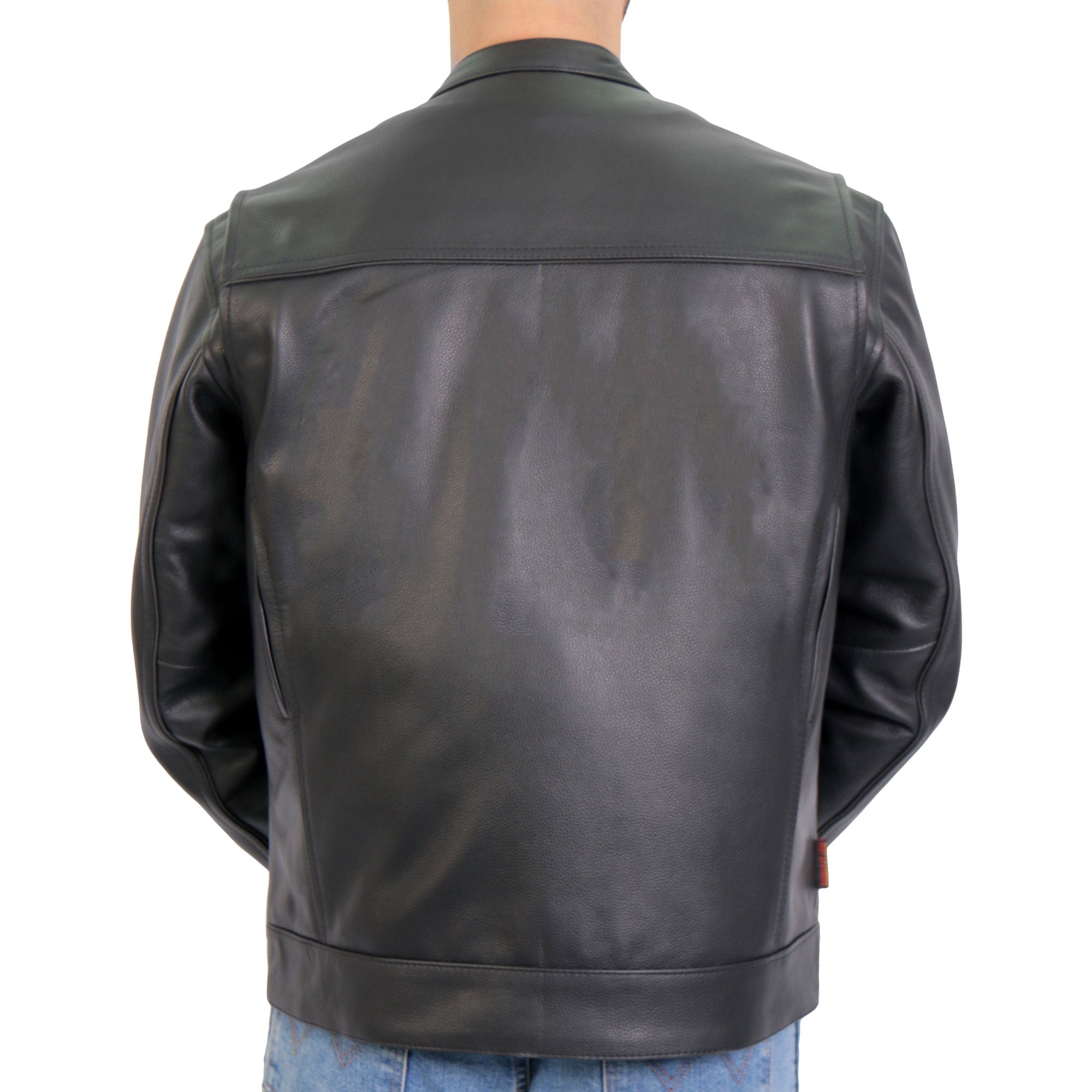 JKM1028 Men's Black Leather Motorcycle style Biker Jacket with Zip Out Lining