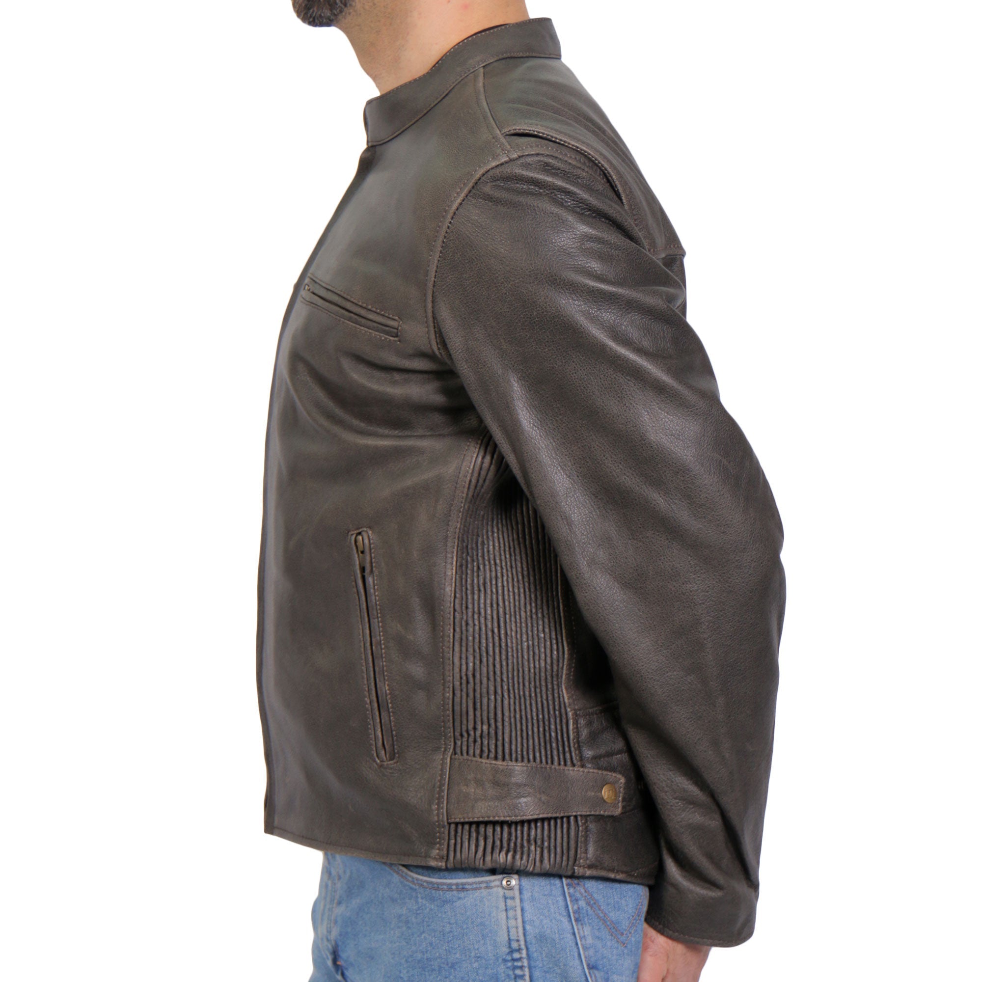 JKM1029 Men’s Distress Brown Motorcycle style ‘Carry and Conceal’ Leather Biker Jacket