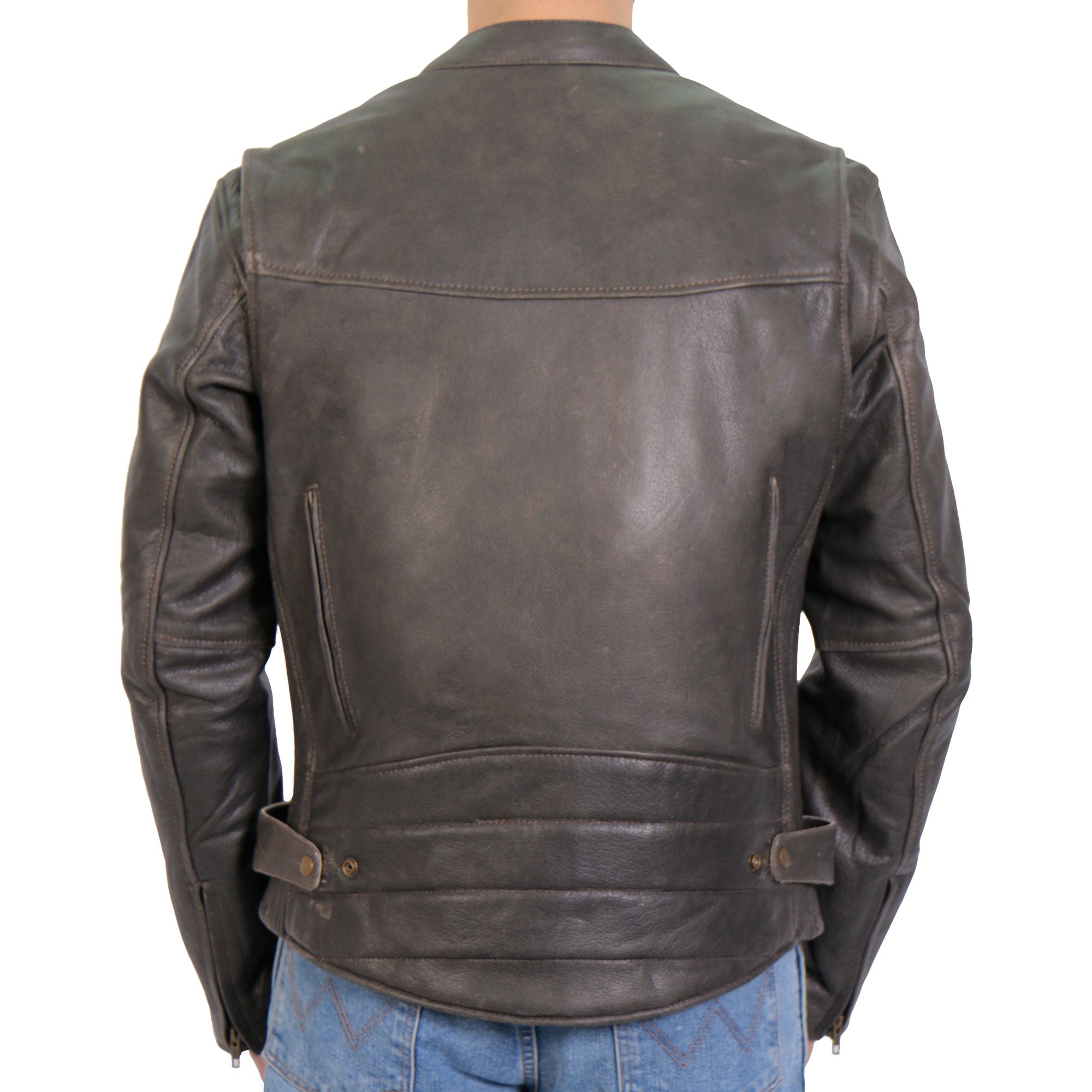 JKM1029 Men’s Distress Brown Motorcycle style ‘Carry and Conceal’ Leather Biker Jacket