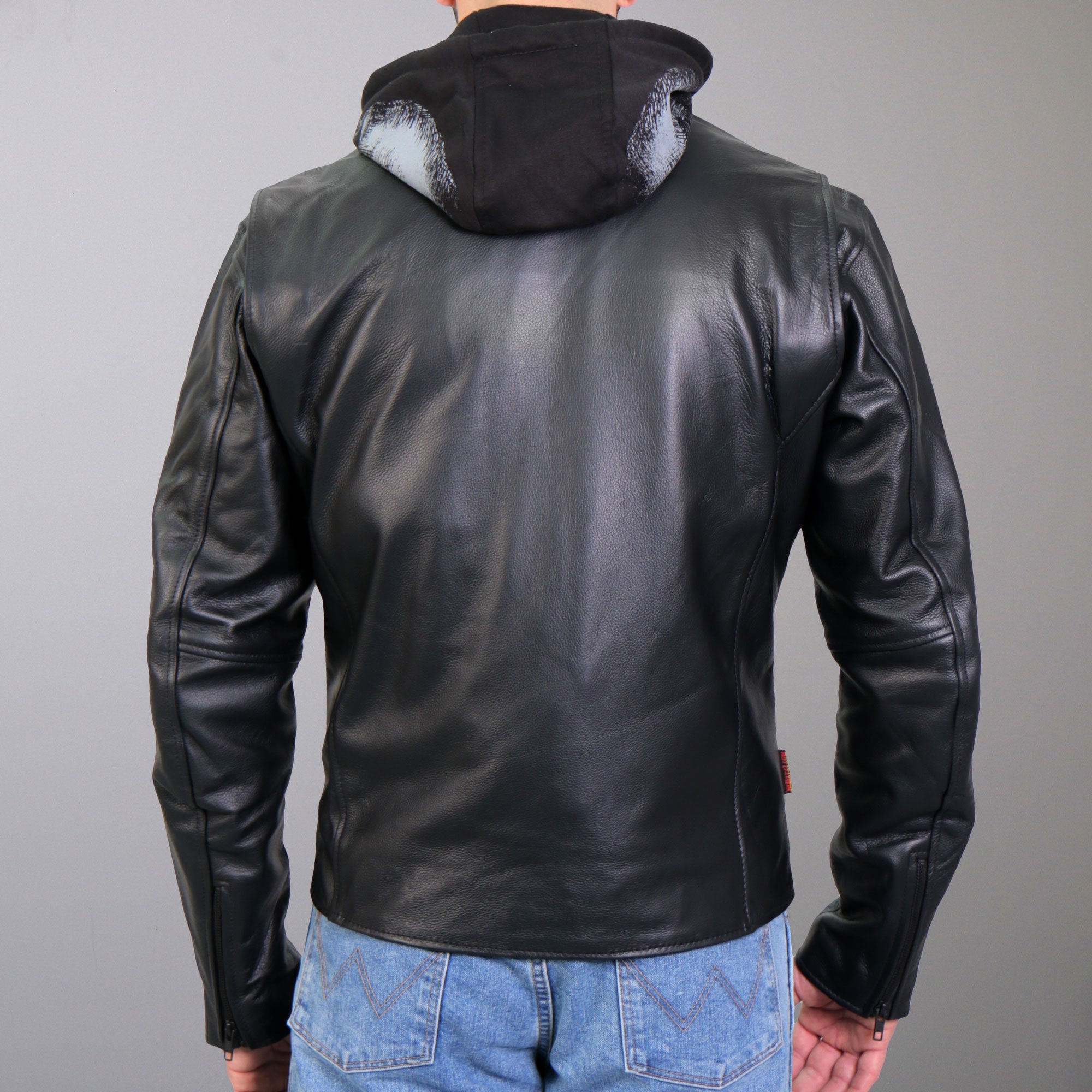 JKM1031 Men’s Biker  ‘Skull and Bones’ Leather Motorcycle Jacket with Flannel Lining