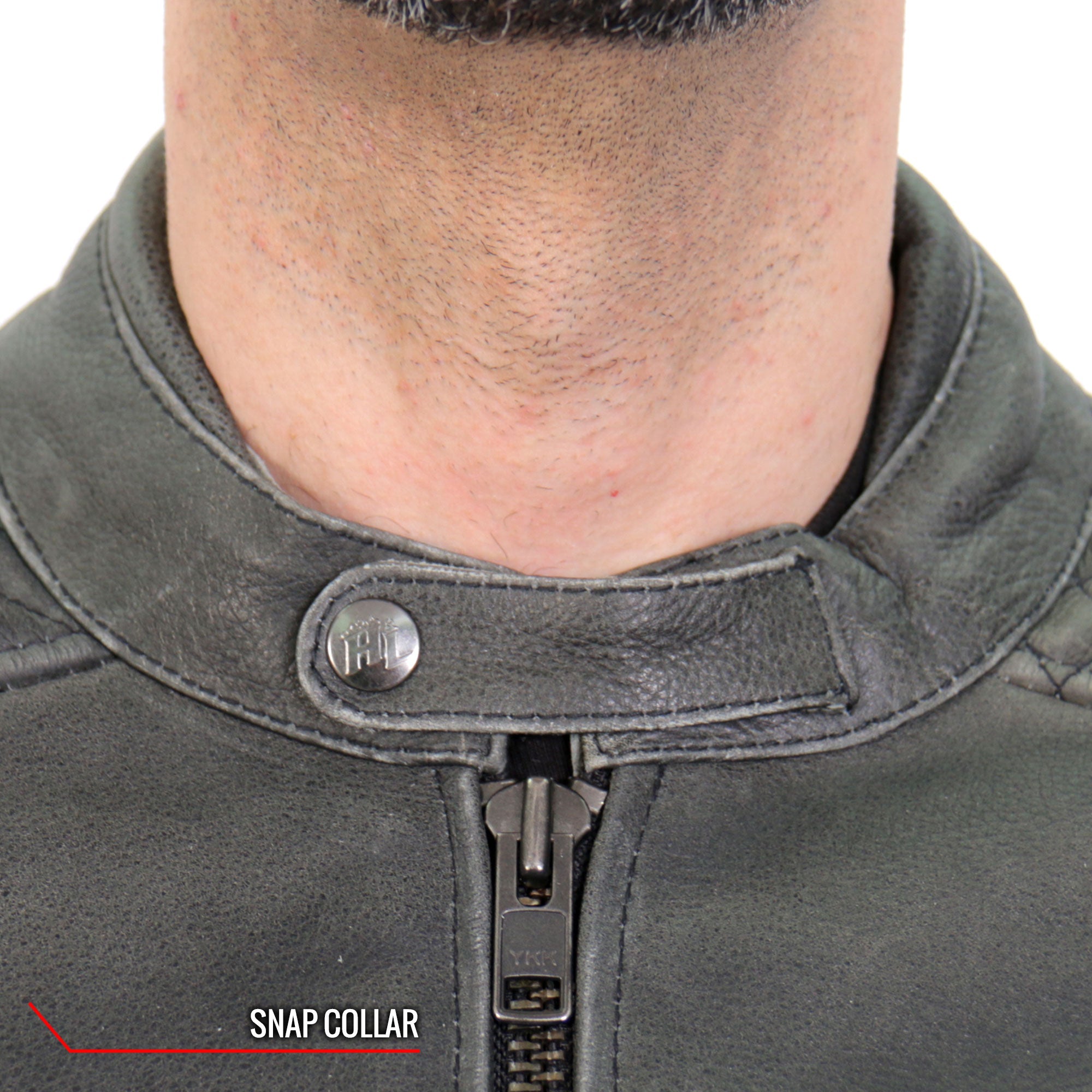 JKM1033 Men’s Distress Grey ‘Café Racer' Biker Leather Motorcycle Jacket with Concealed Carry Pockets