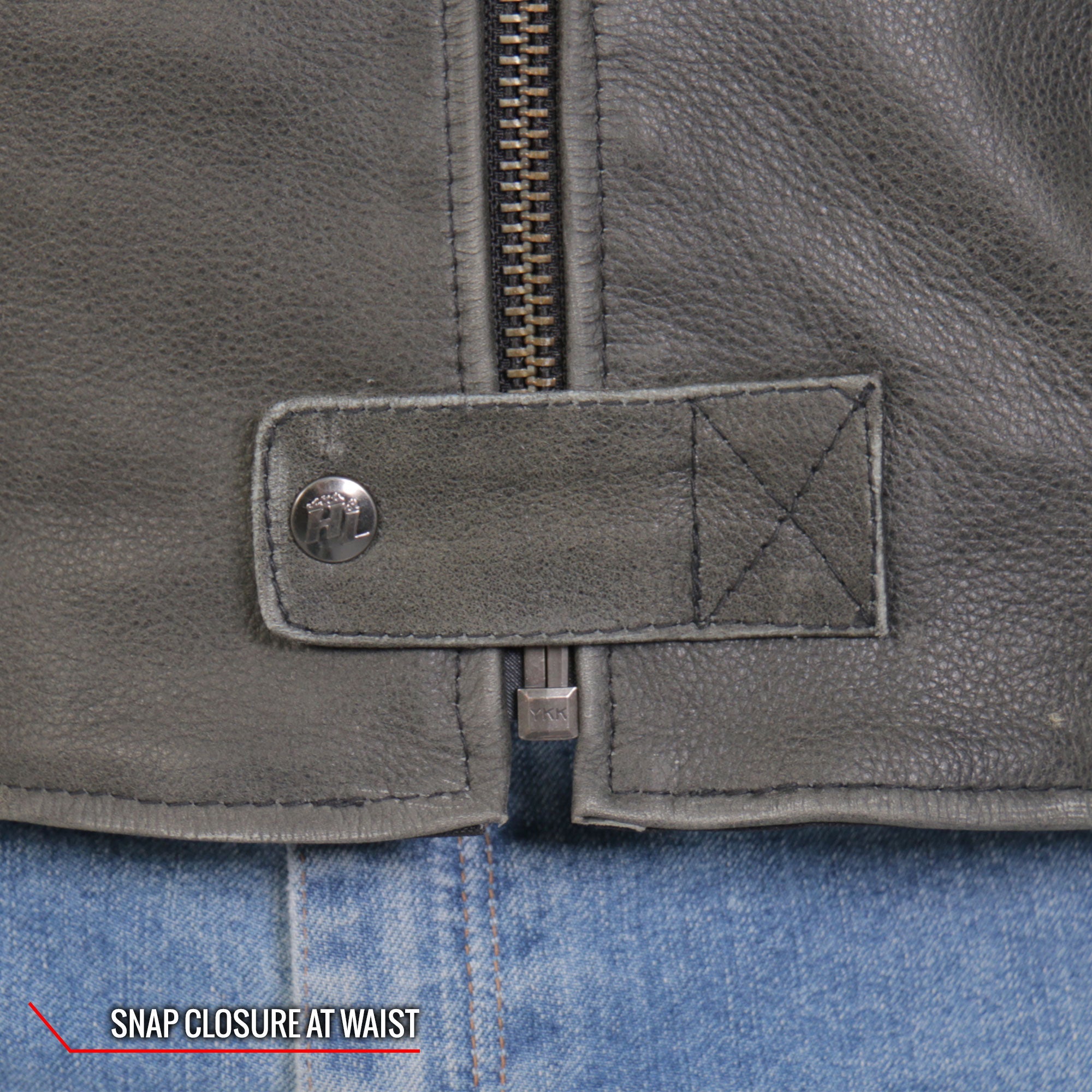 JKM1033 Men’s Distress Grey ‘Café Racer' Biker Leather Motorcycle Jacket with Concealed Carry Pockets